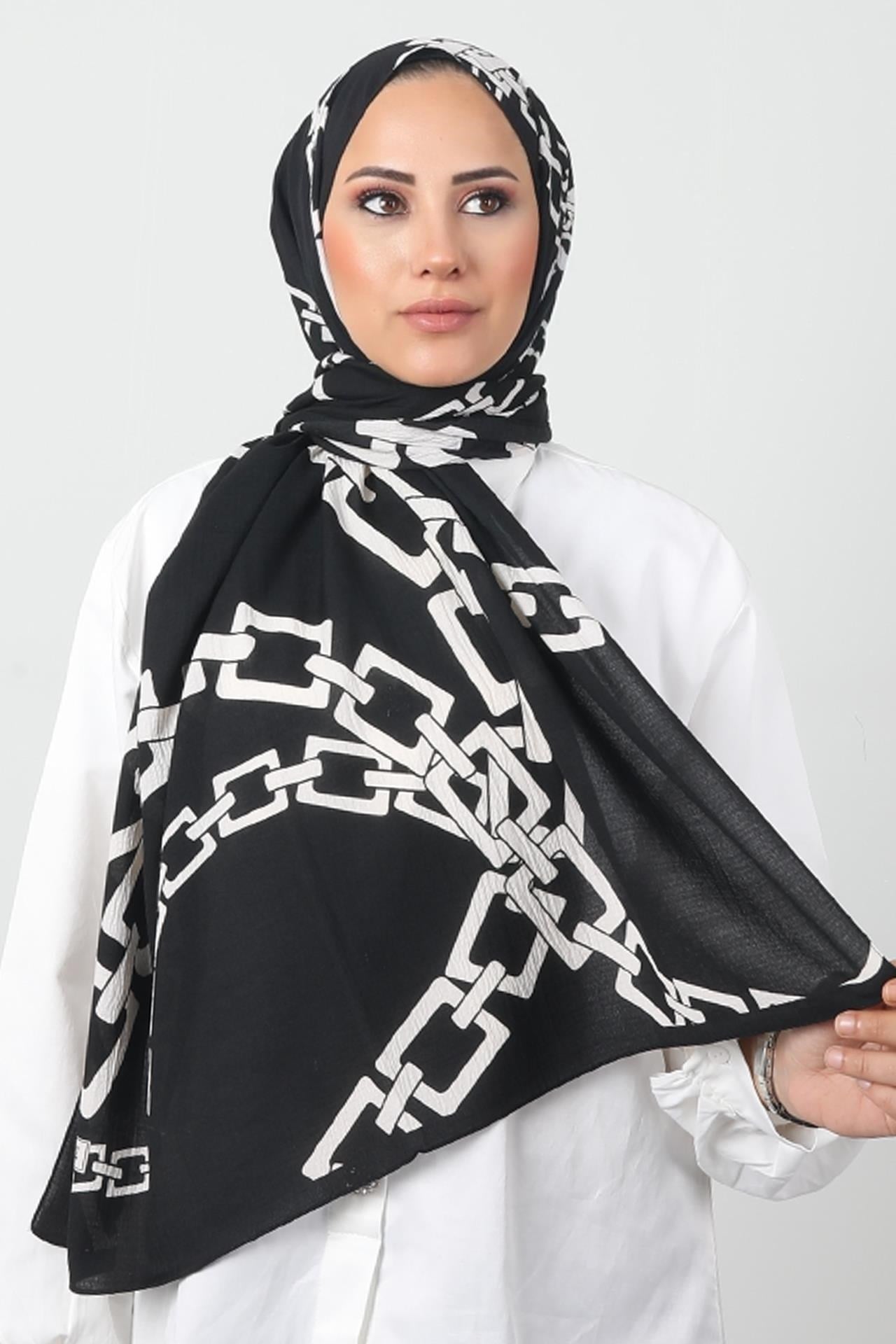 Zincir Desenli Şal Siyah