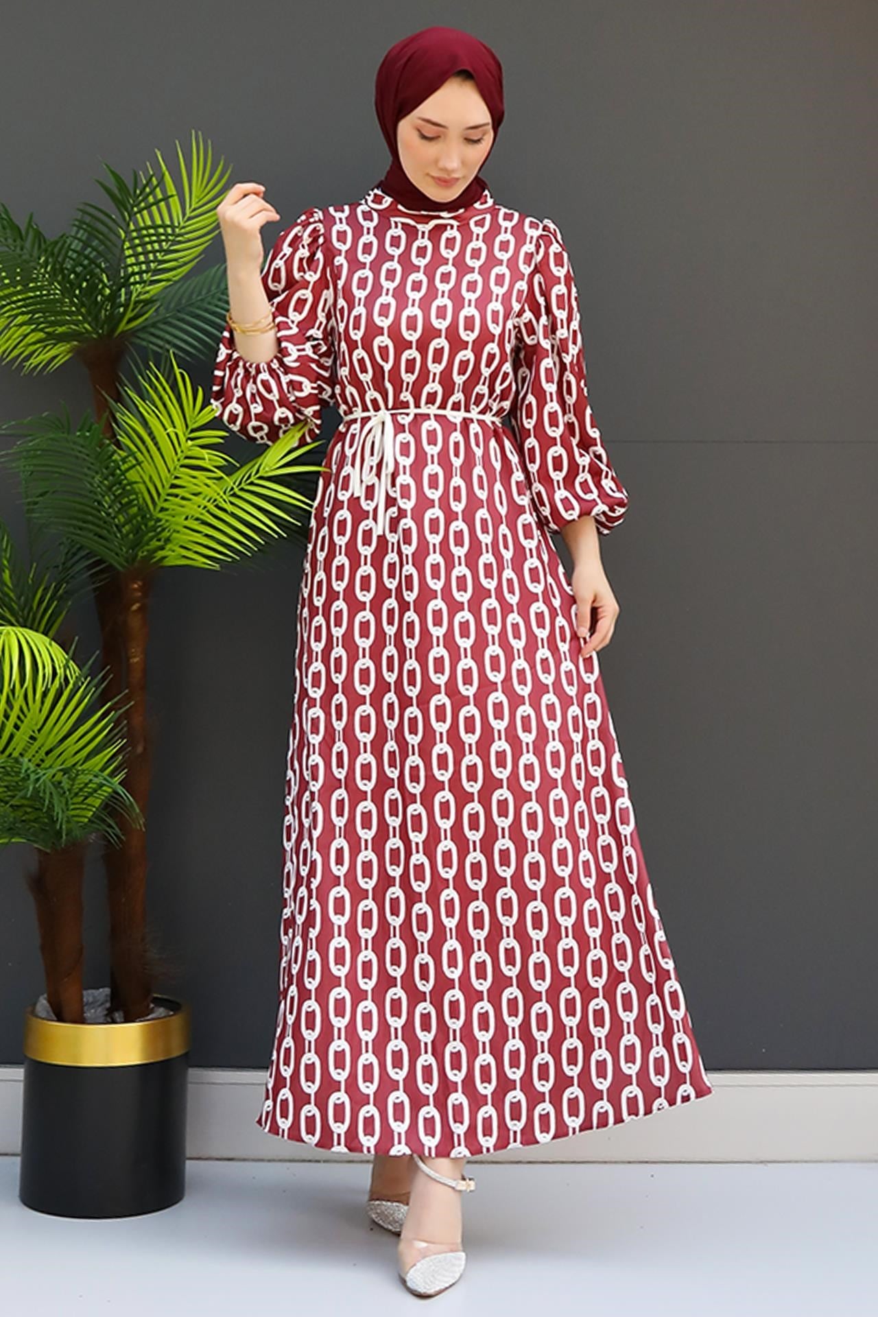 Zincir Model Elbise Bordo