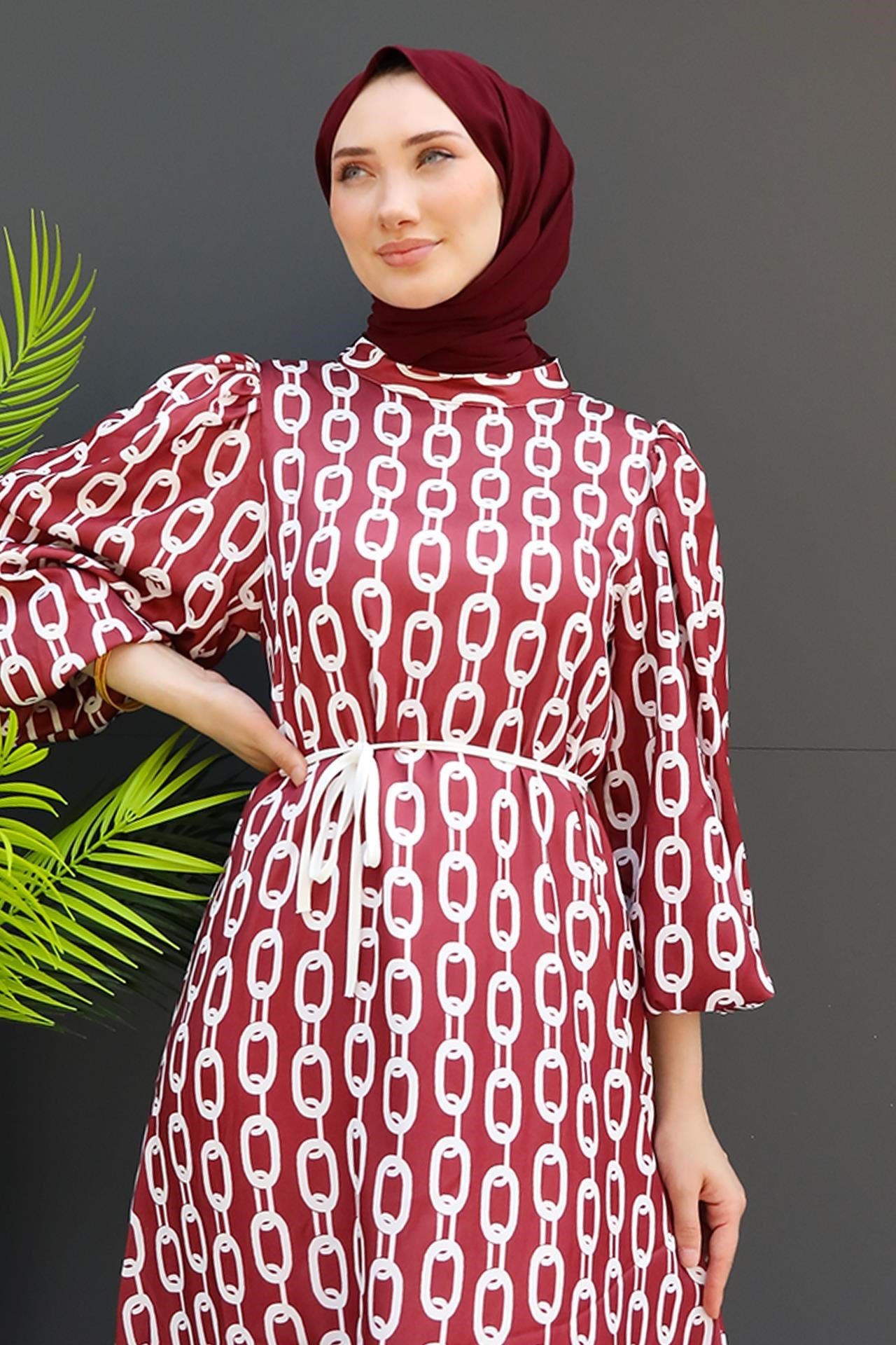 Zincir Model Elbise Bordo