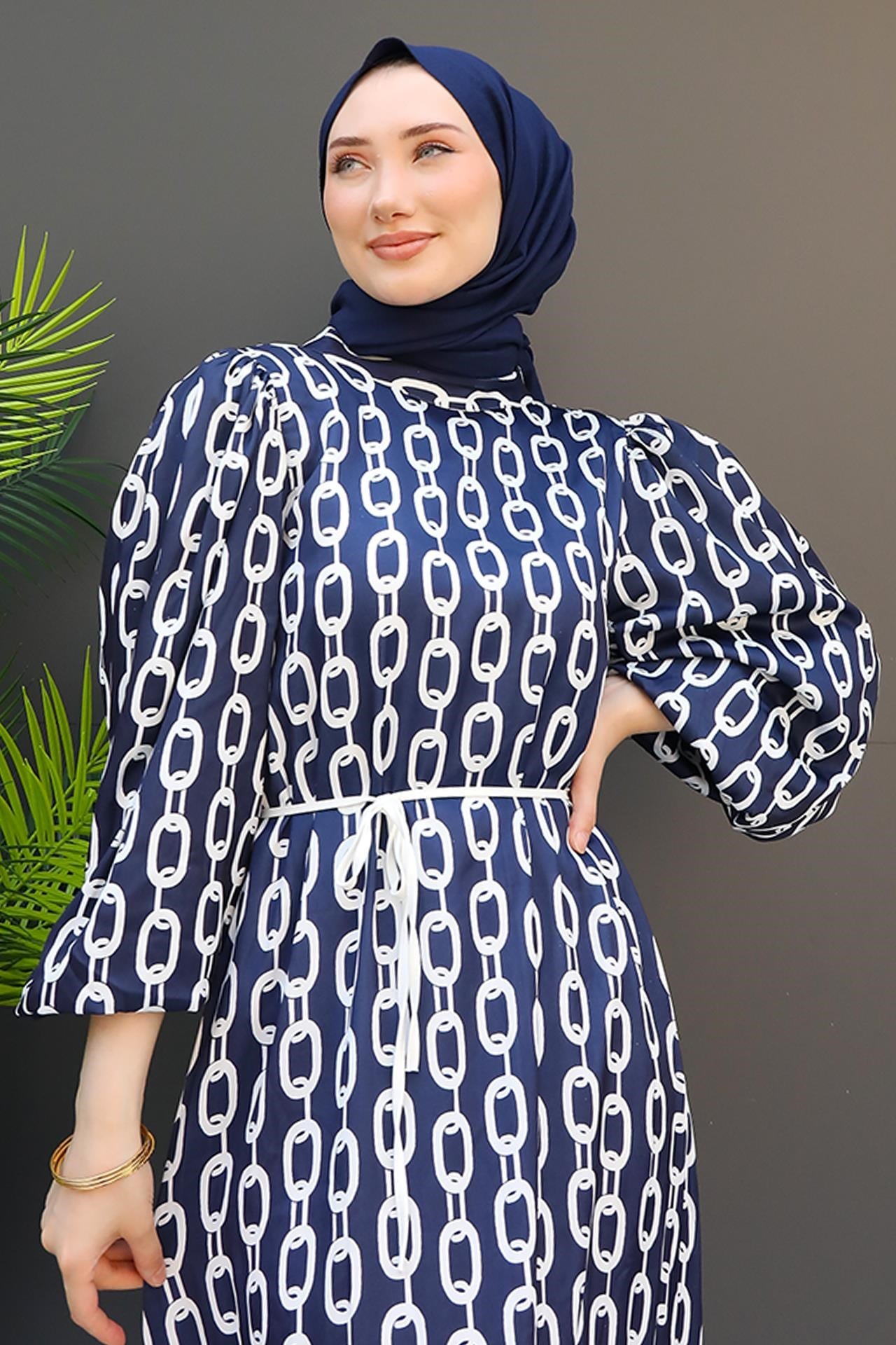 Zincir Model Elbise Lacivert