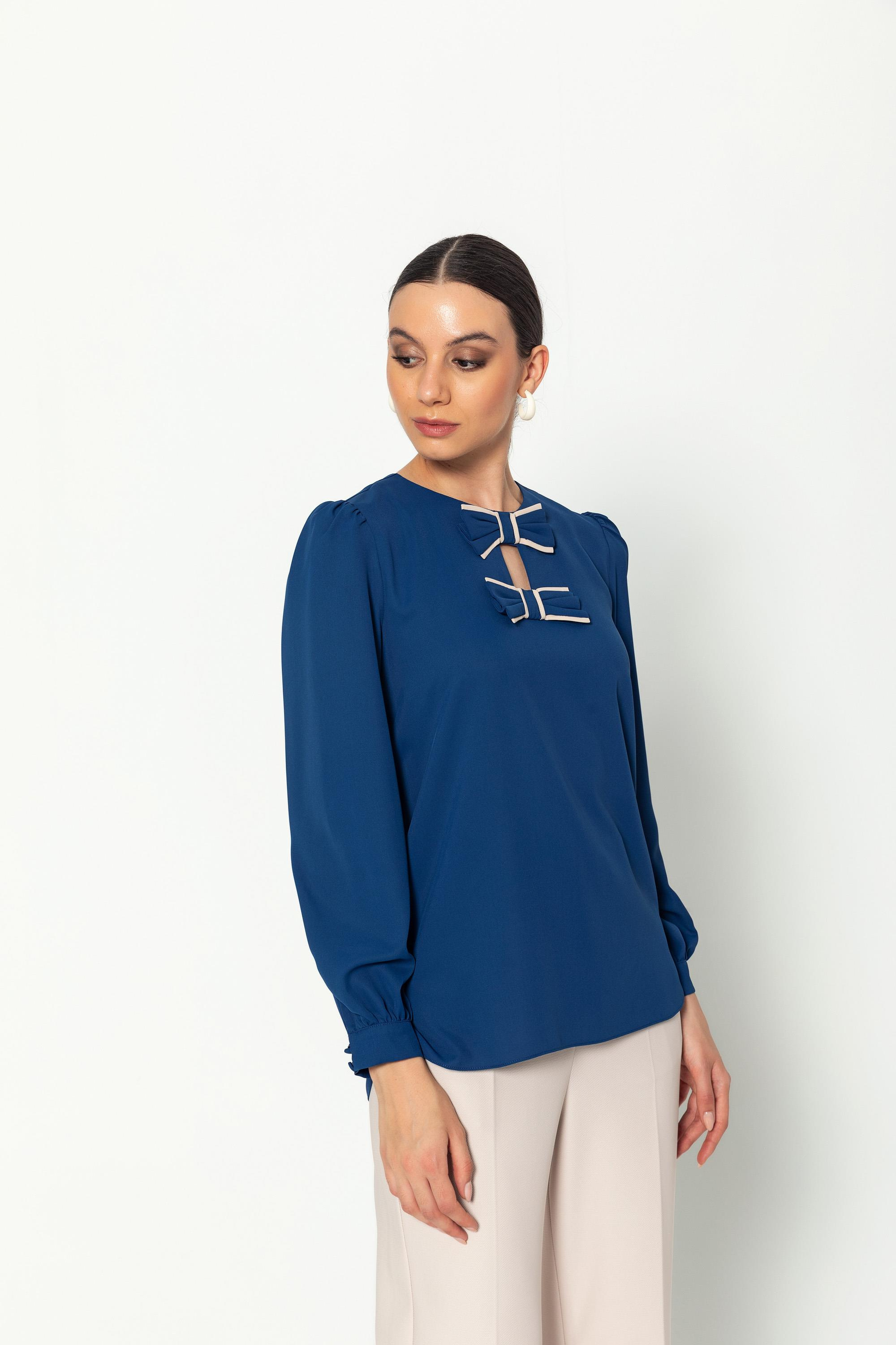 Bi̇yeli̇ Fi̇yonk Detaylı Uzun Kollu Rahat Kesi̇m Bluz İndigo