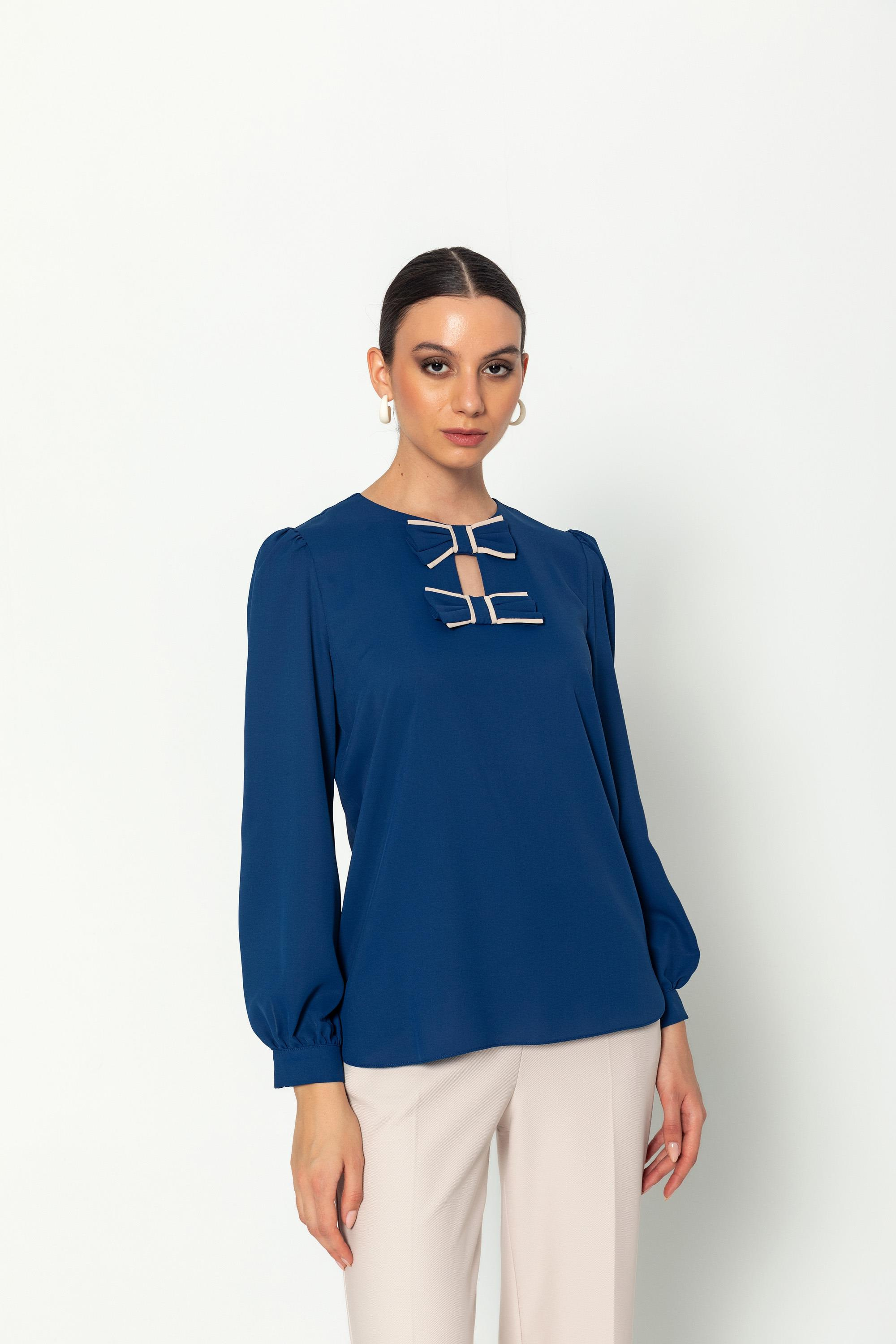 Bi̇yeli̇ Fi̇yonk Detaylı Uzun Kollu Rahat Kesi̇m Bluz İndigo