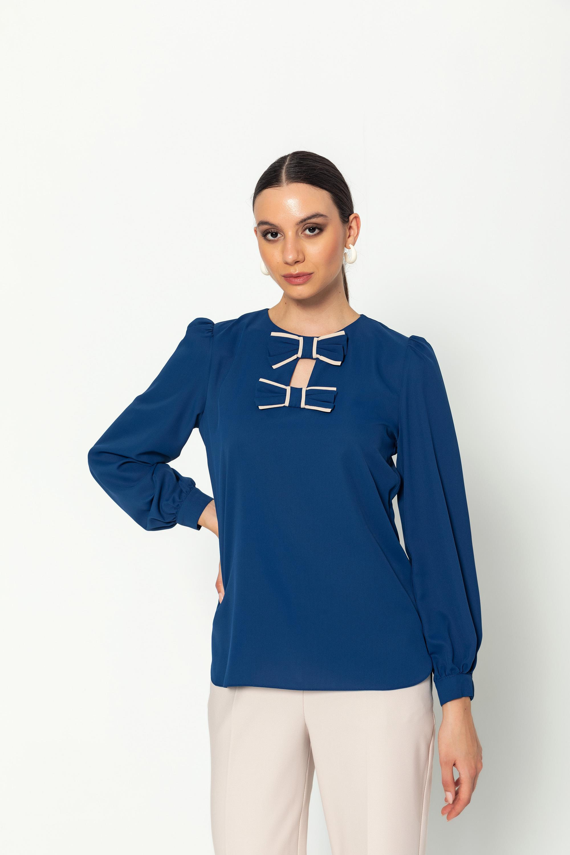 Bi̇yeli̇ Fi̇yonk Detaylı Uzun Kollu Rahat Kesi̇m Bluz İndigo