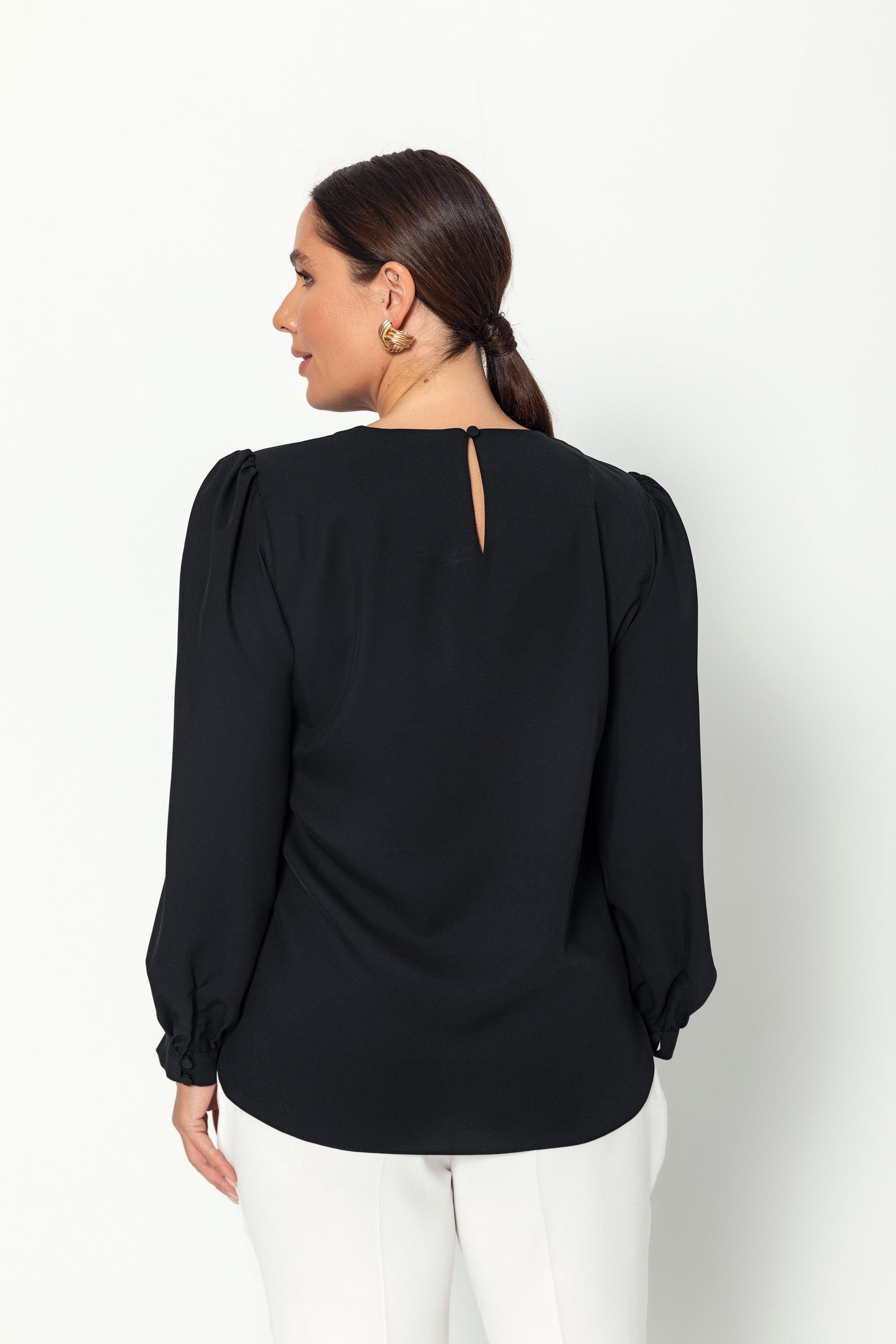 Bi̇yeli̇ Fi̇yonk Detaylı Uzun Kollu Rahat Kesi̇m Bluz Siyah