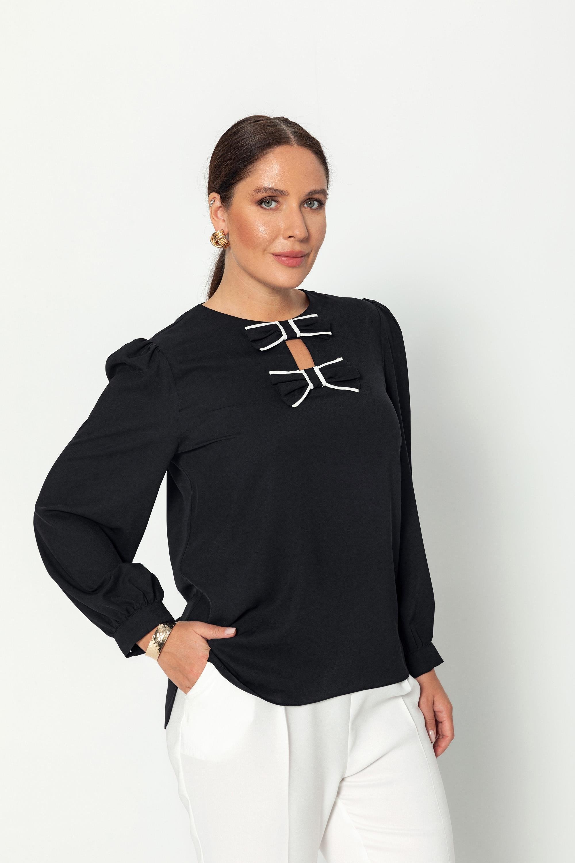 Bi̇yeli̇ Fi̇yonk Detaylı Uzun Kollu Rahat Kesi̇m Bluz Siyah