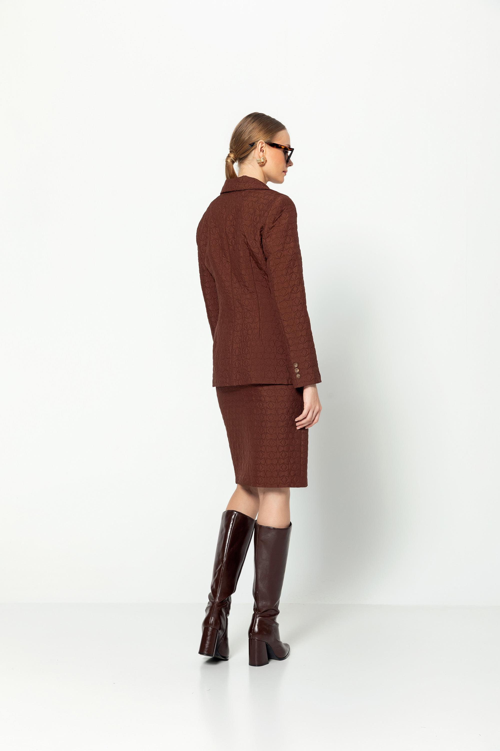 Cepli̇ Astarlı Kapi̇tone Jakar Desenli̇ Ceket Kahve