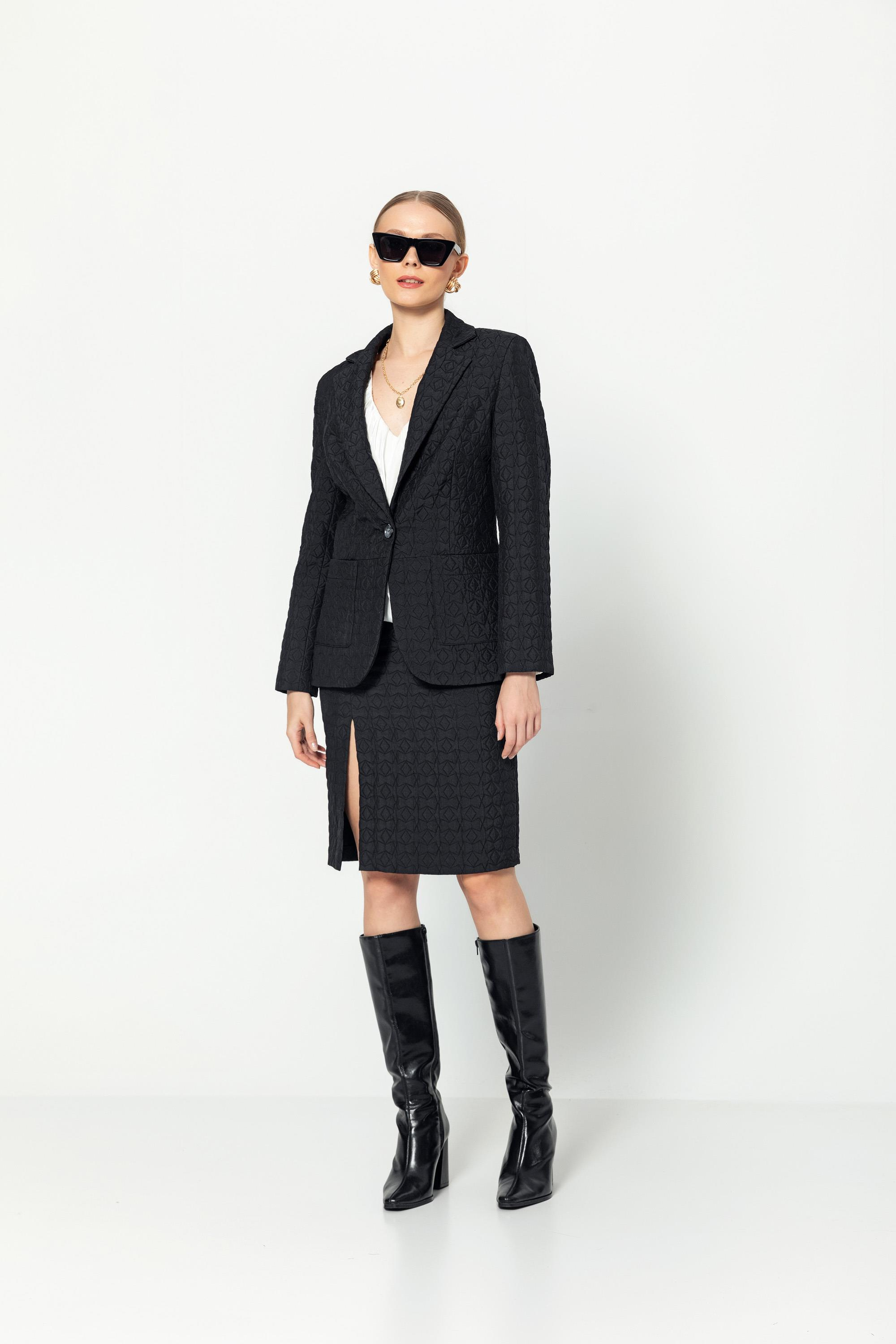 Cepli̇ Astarlı Kapi̇tone Jakar Desenli̇ Ceket Siyah