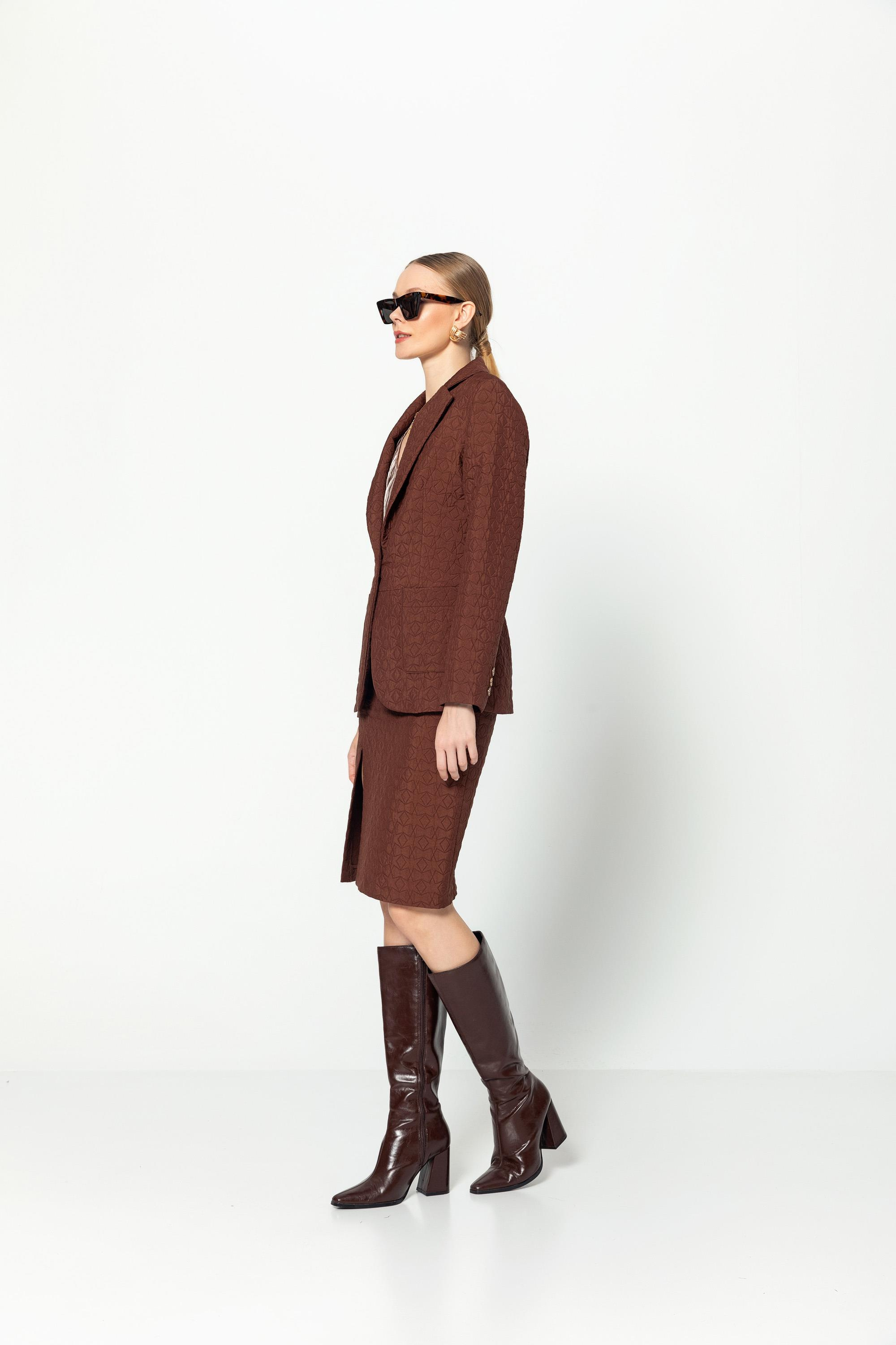 Cepli̇ Astarlı Kapi̇tone Jakar Desenli̇ Ceket Kahve