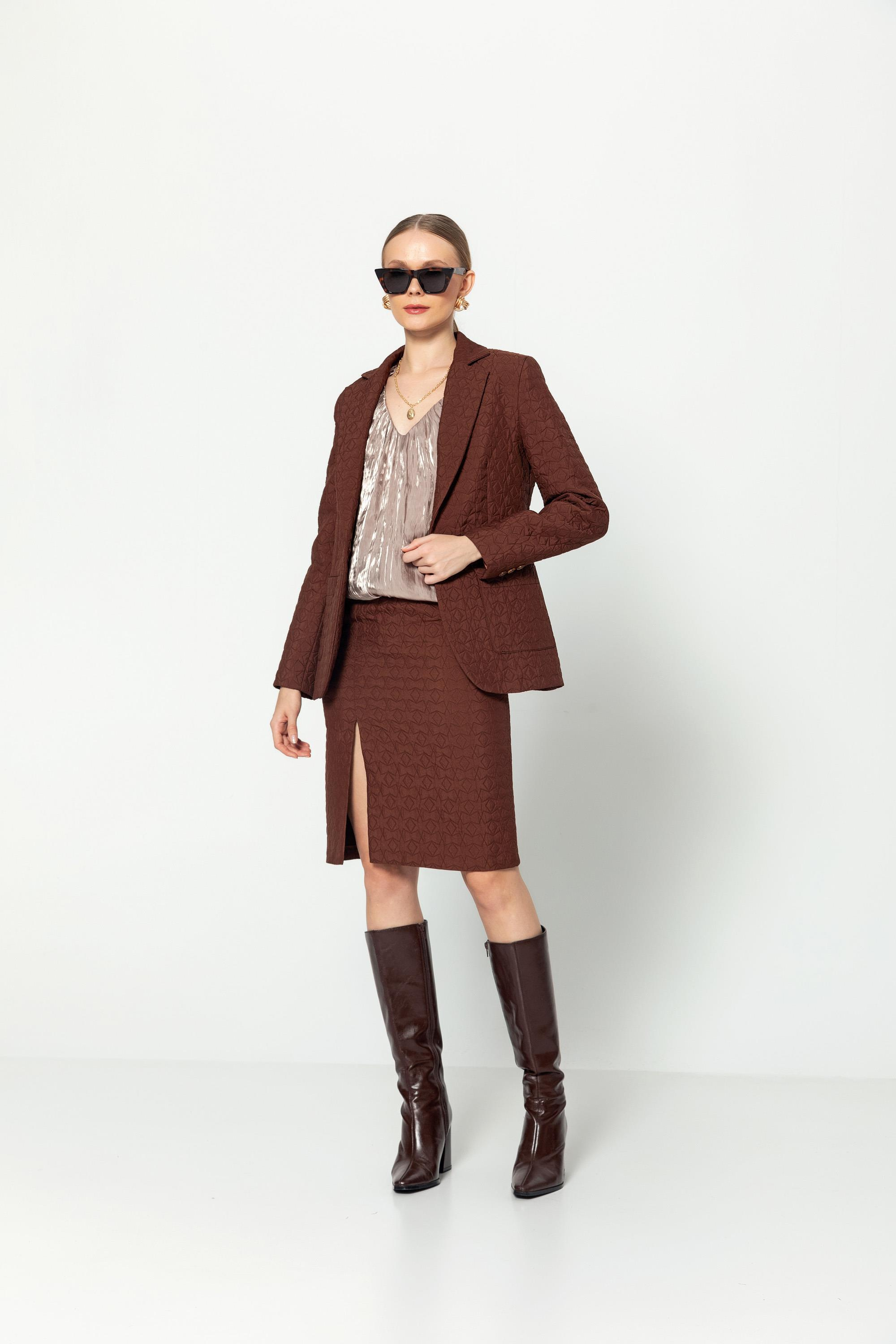 Cepli̇ Astarlı Kapi̇tone Jakar Desenli̇ Ceket Kahve