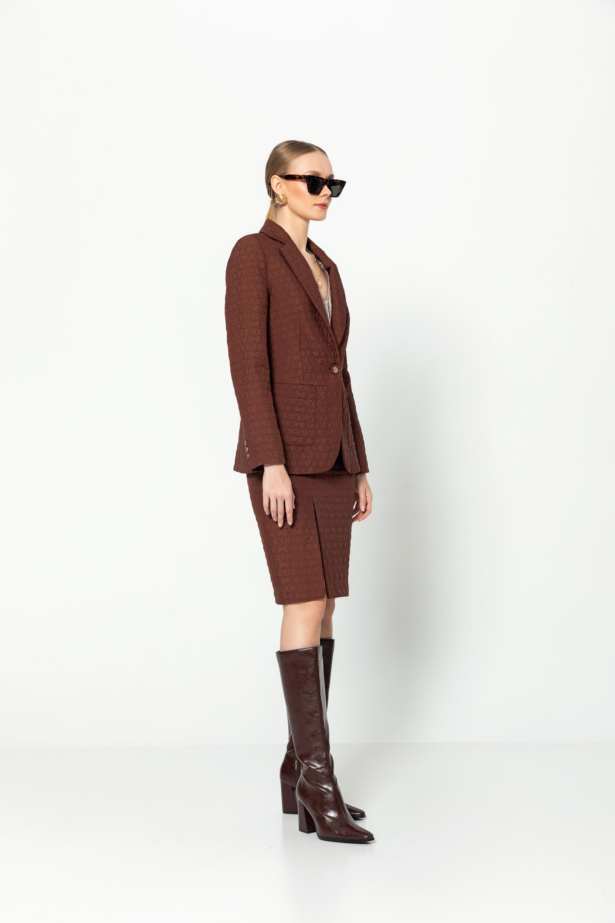 Cepli̇ Astarlı Kapi̇tone Jakar Desenli̇ Ceket Kahve