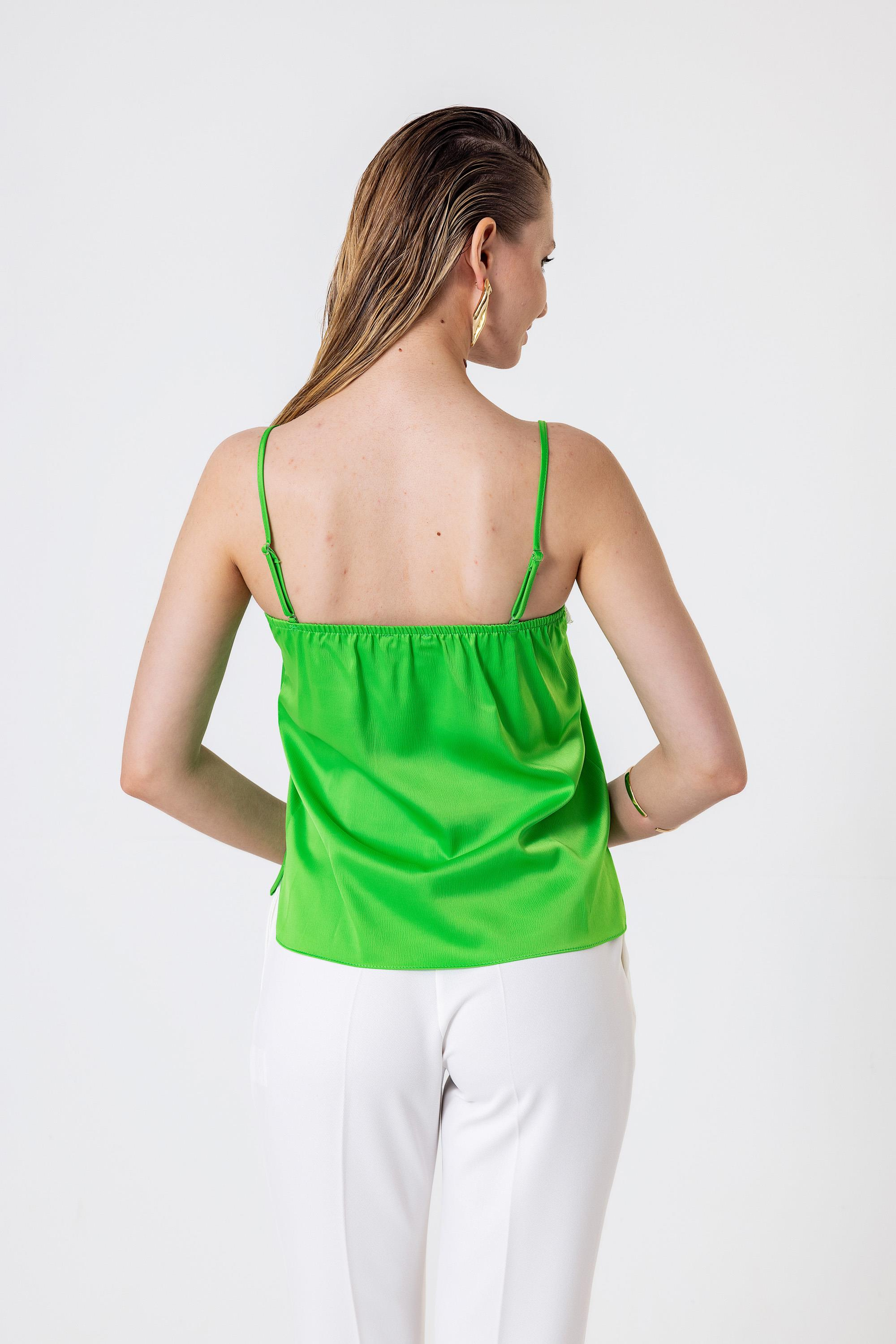 Dantel Detaylı İp Askılı Bluz Yeşil