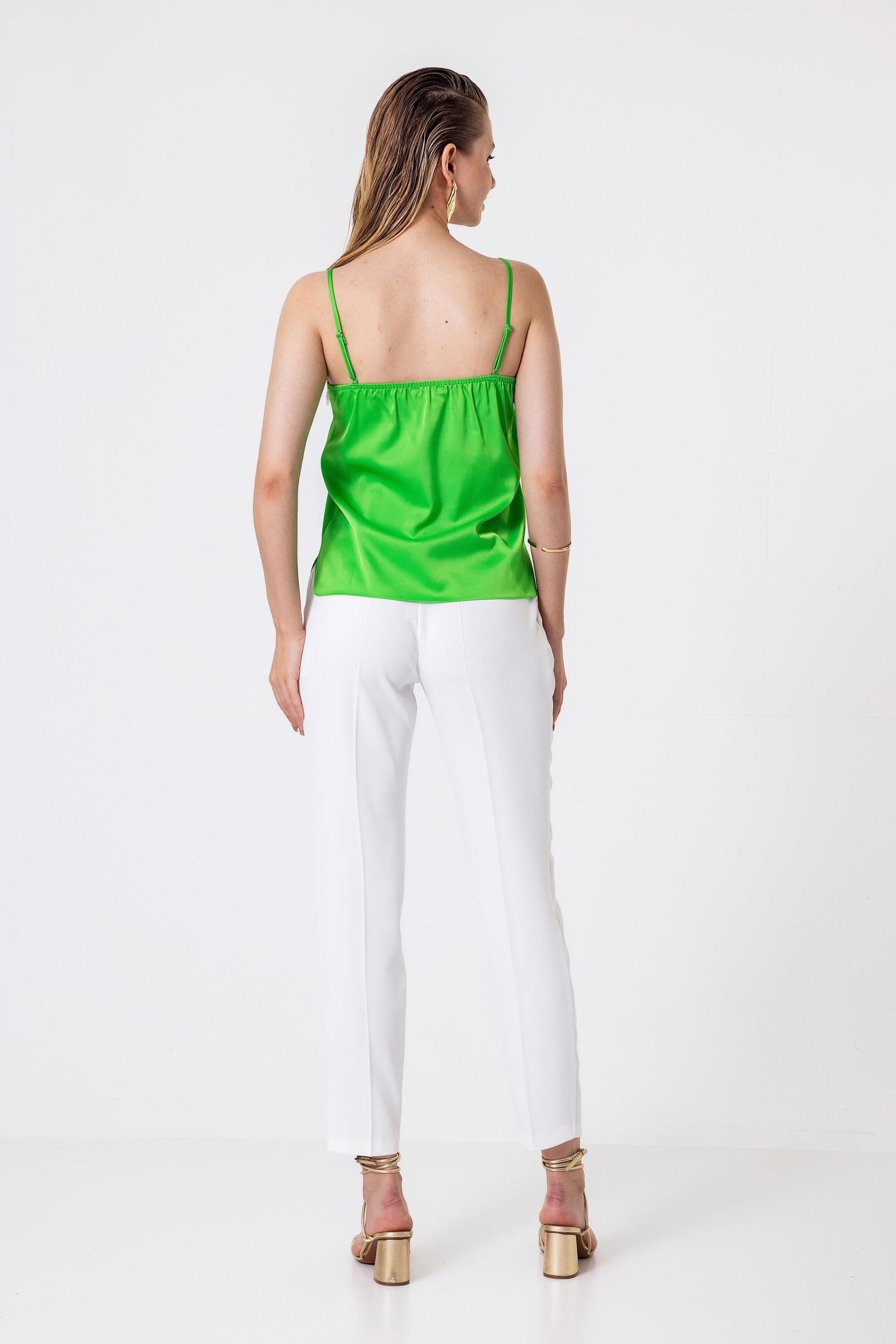 Dantel Detaylı İp Askılı Bluz Yeşil