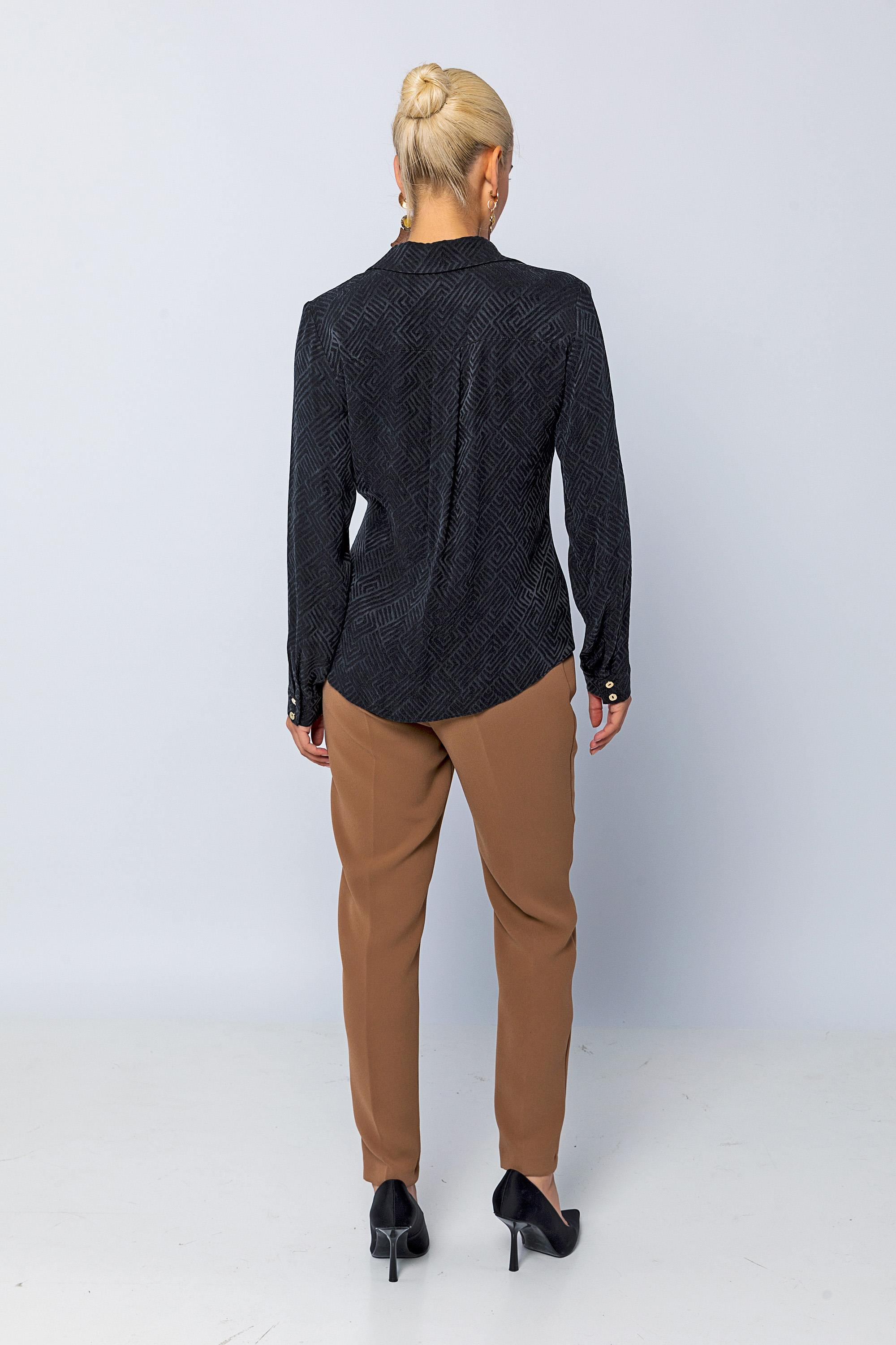 Jakarlı Uzun Kollu Yandan Bağcıklı Gömlek Siyah