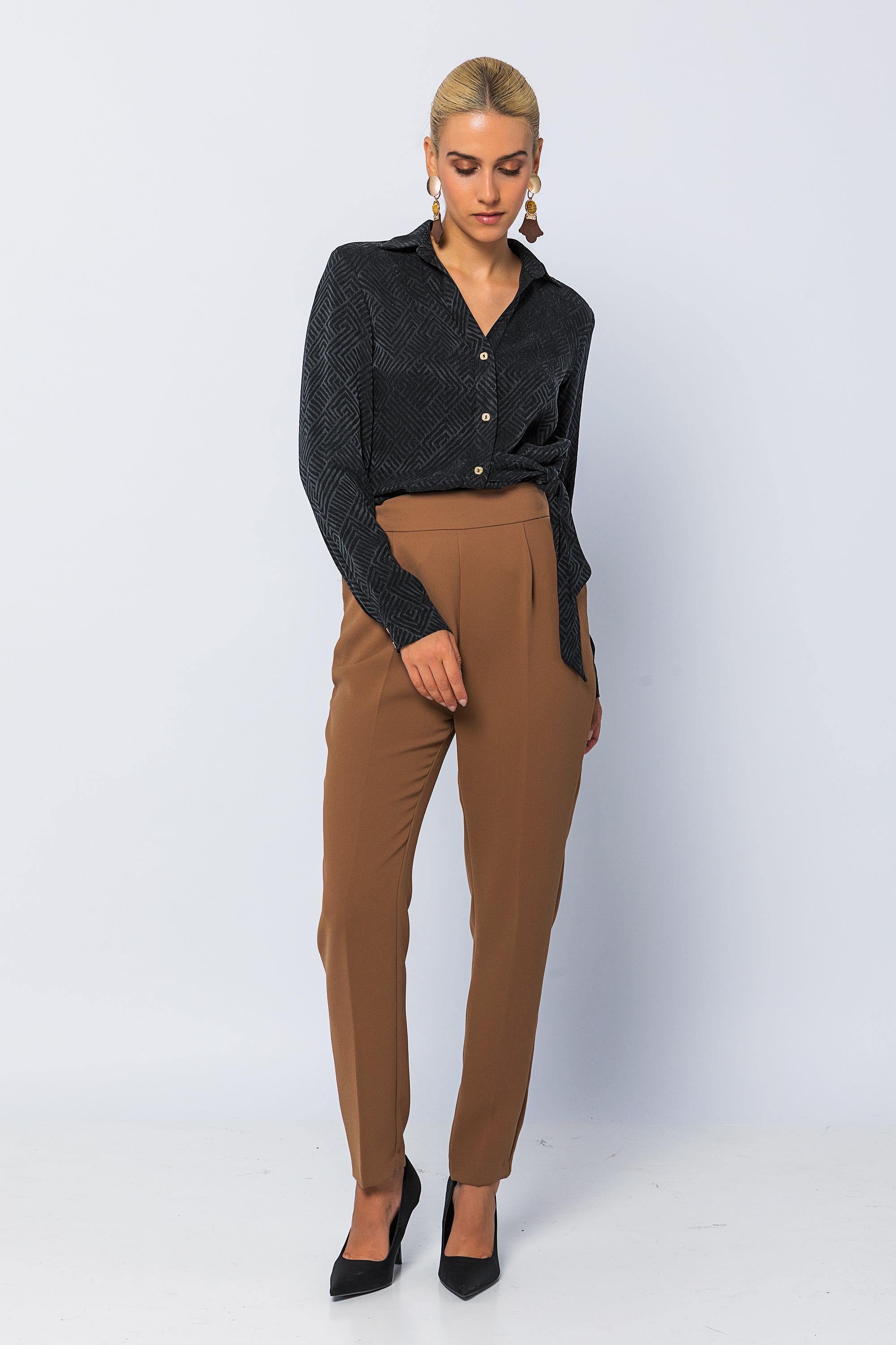 Jakarlı Uzun Kollu Yandan Bağcıklı Gömlek Siyah