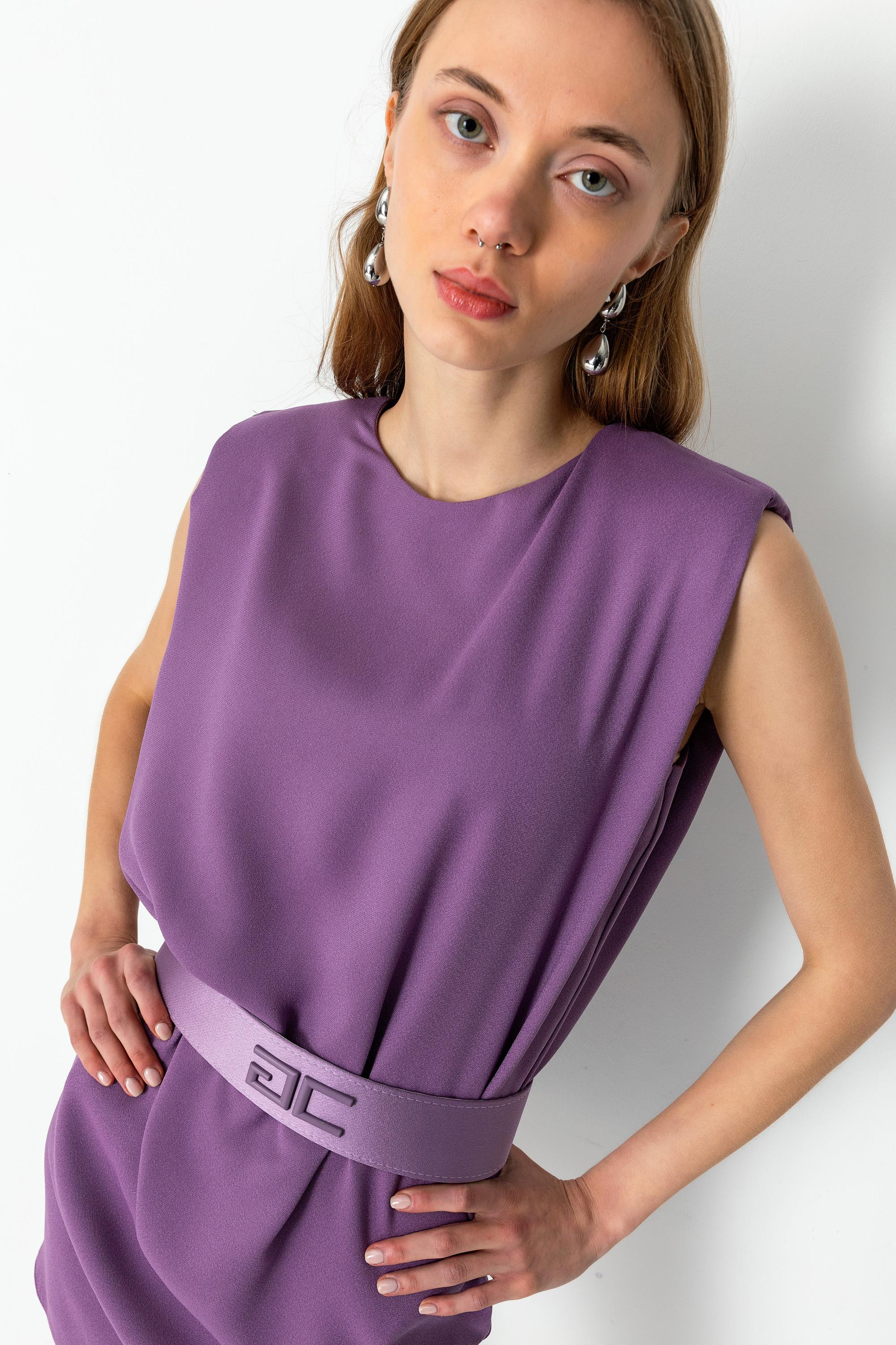 Kemerli Sıfır Kol Astarlı Mini Elbise Lavanta