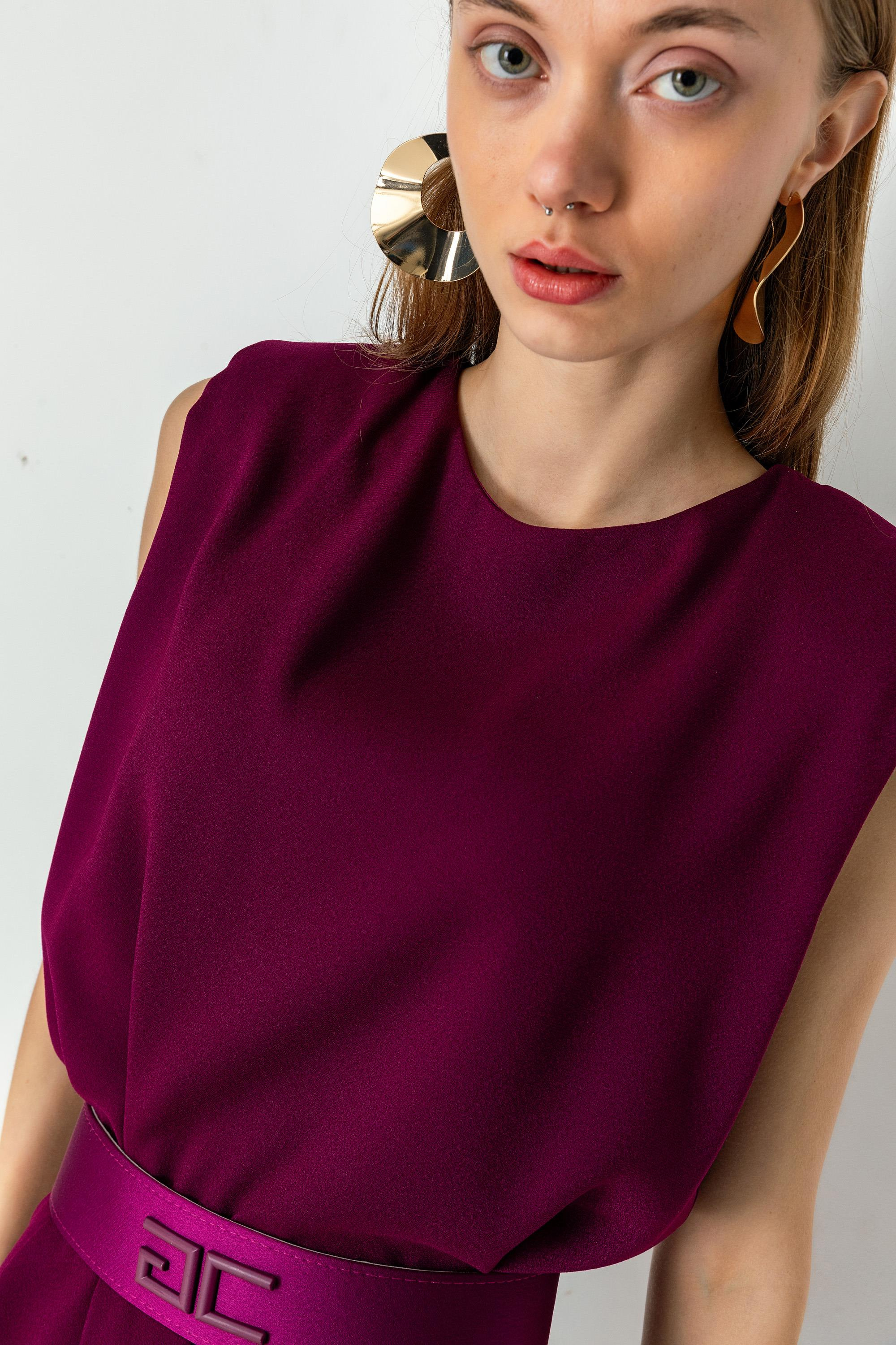 Kemerli Sıfır Kol Astarlı Mini Elbise Mürdüm