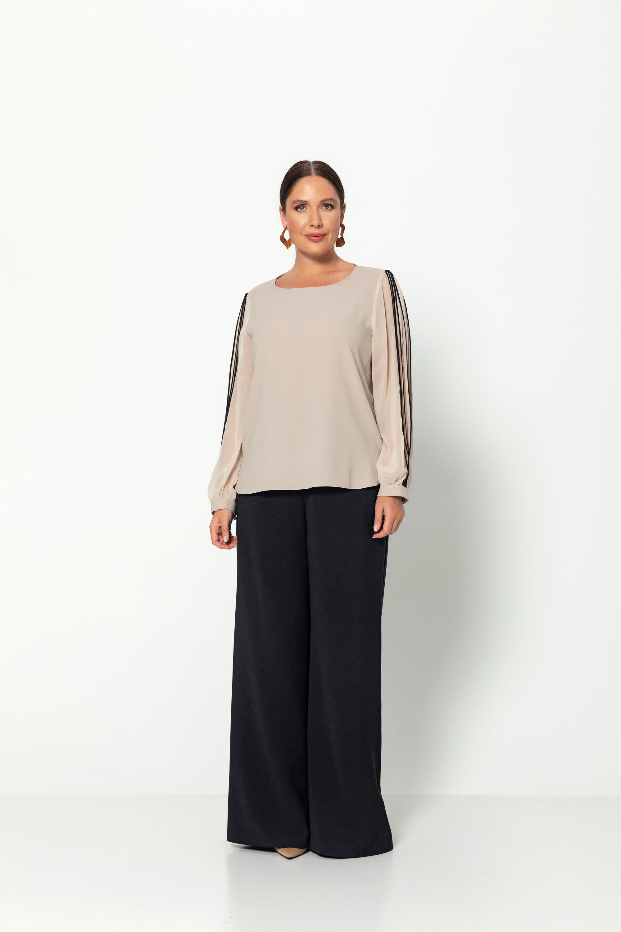 Kol Biye Detaylı Şifon Kollu Rahat Kesim Bluz Bej