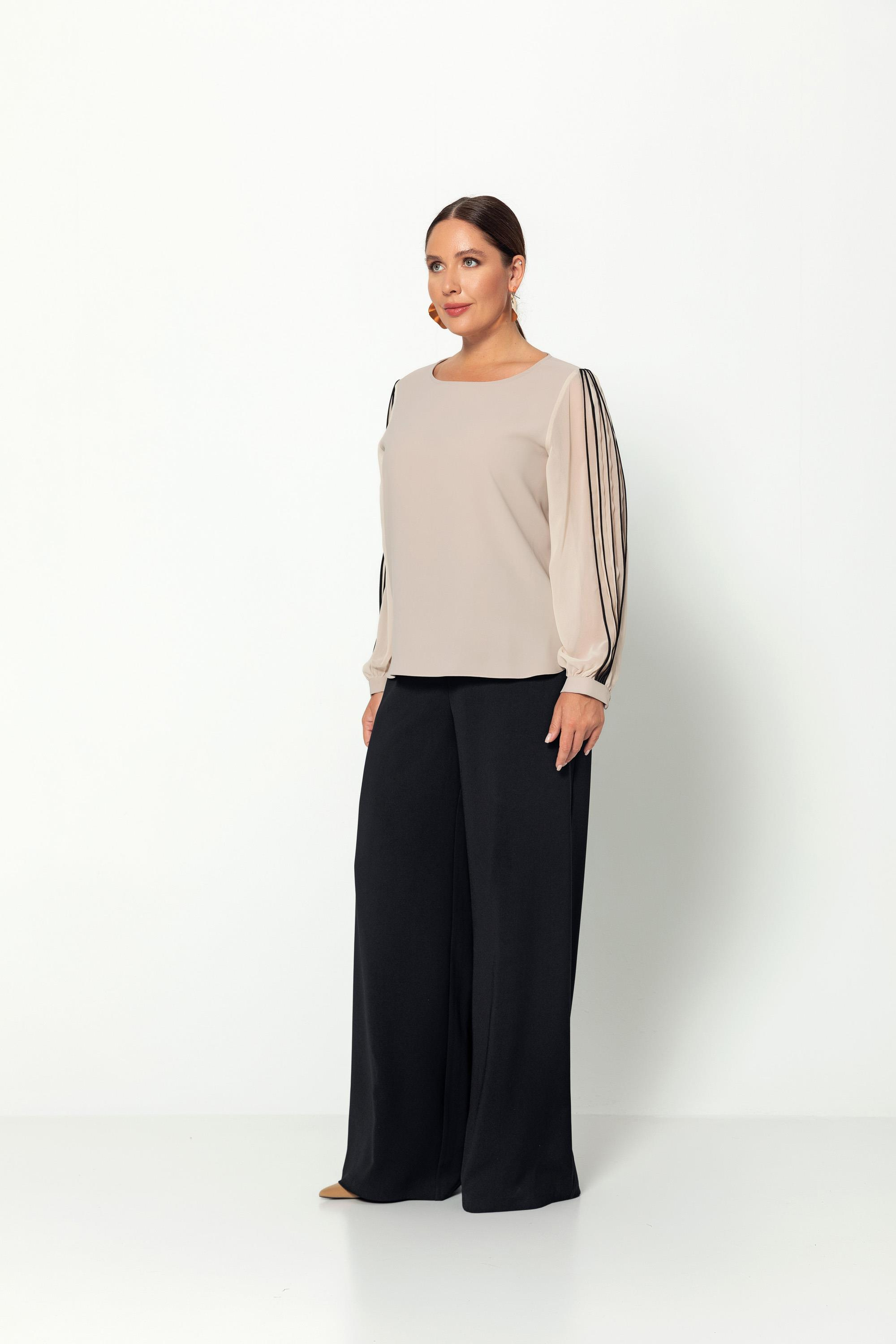 Kol Biye Detaylı Şifon Kollu Rahat Kesim Bluz Bej