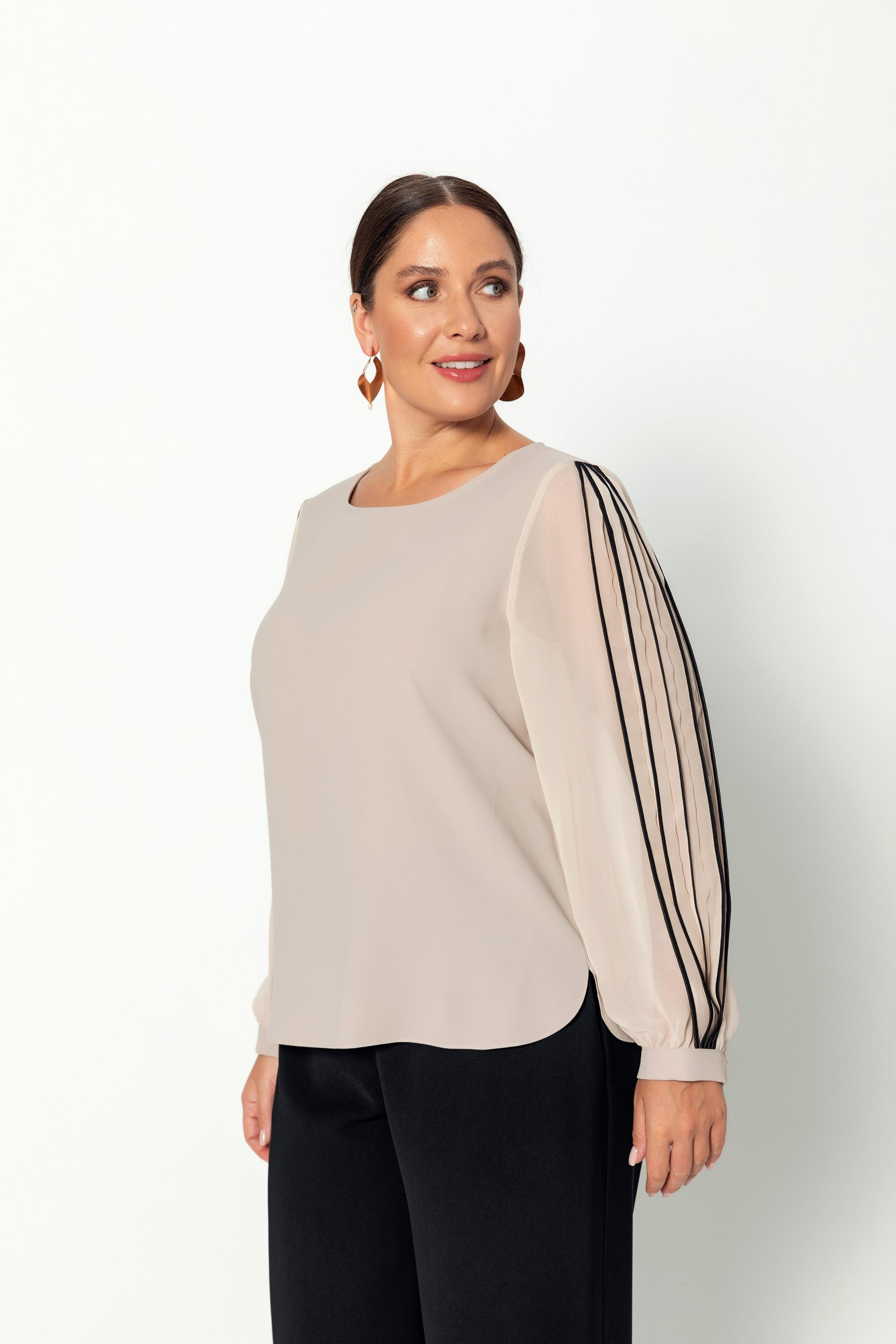 Kol Biye Detaylı Şifon Kollu Rahat Kesim Bluz Bej