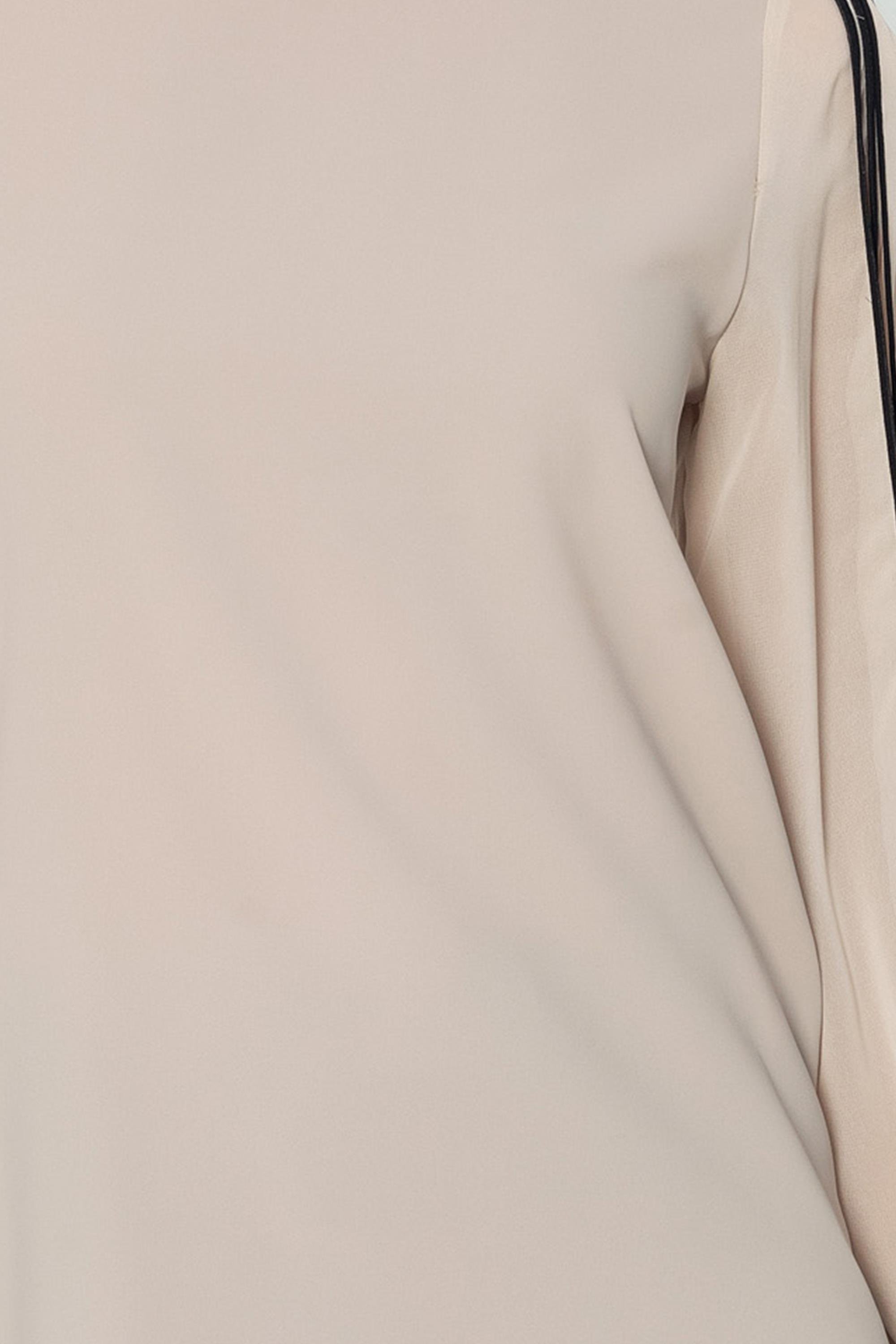 Kol Biye Detaylı Şifon Kollu Rahat Kesim Bluz Bej