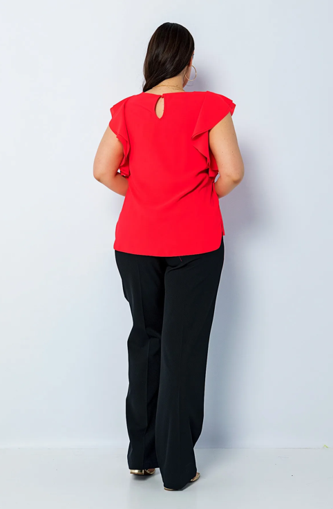 Kol Volanlı Kolye Detaylı Rahat Kesim Büyük Beden Bluz Mercan