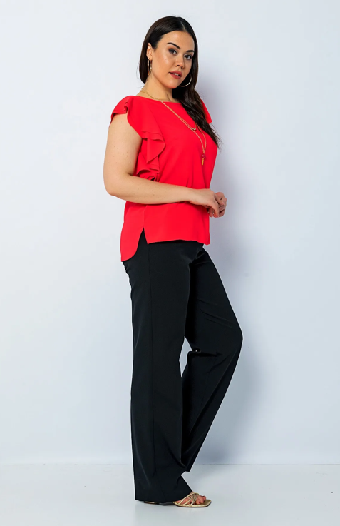 Kol Volanlı Kolye Detaylı Rahat Kesim Büyük Beden Bluz Mercan