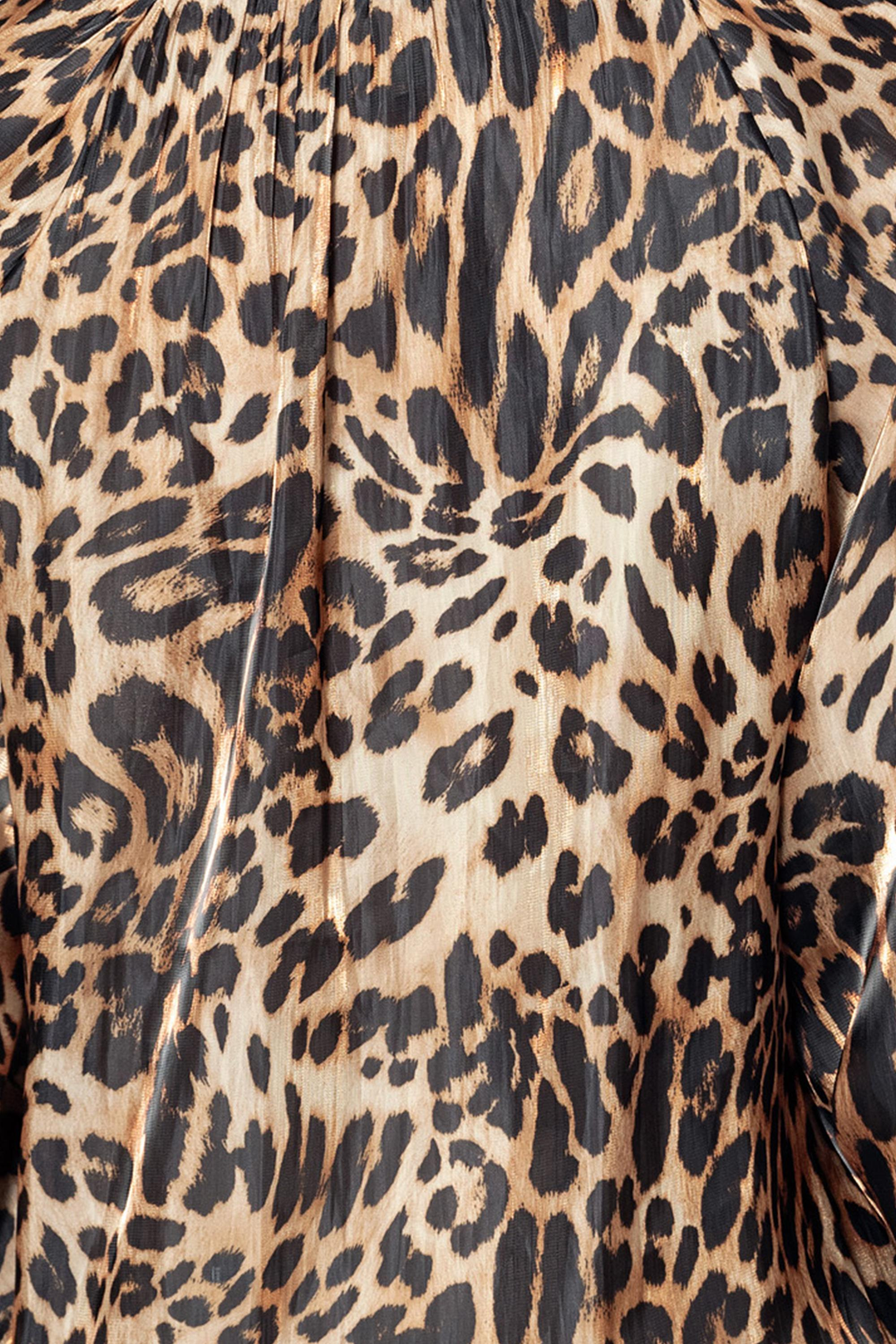 Leopar Desenli̇ V Yaka  Uzun Kollu Balon  Bluz Kahverengi