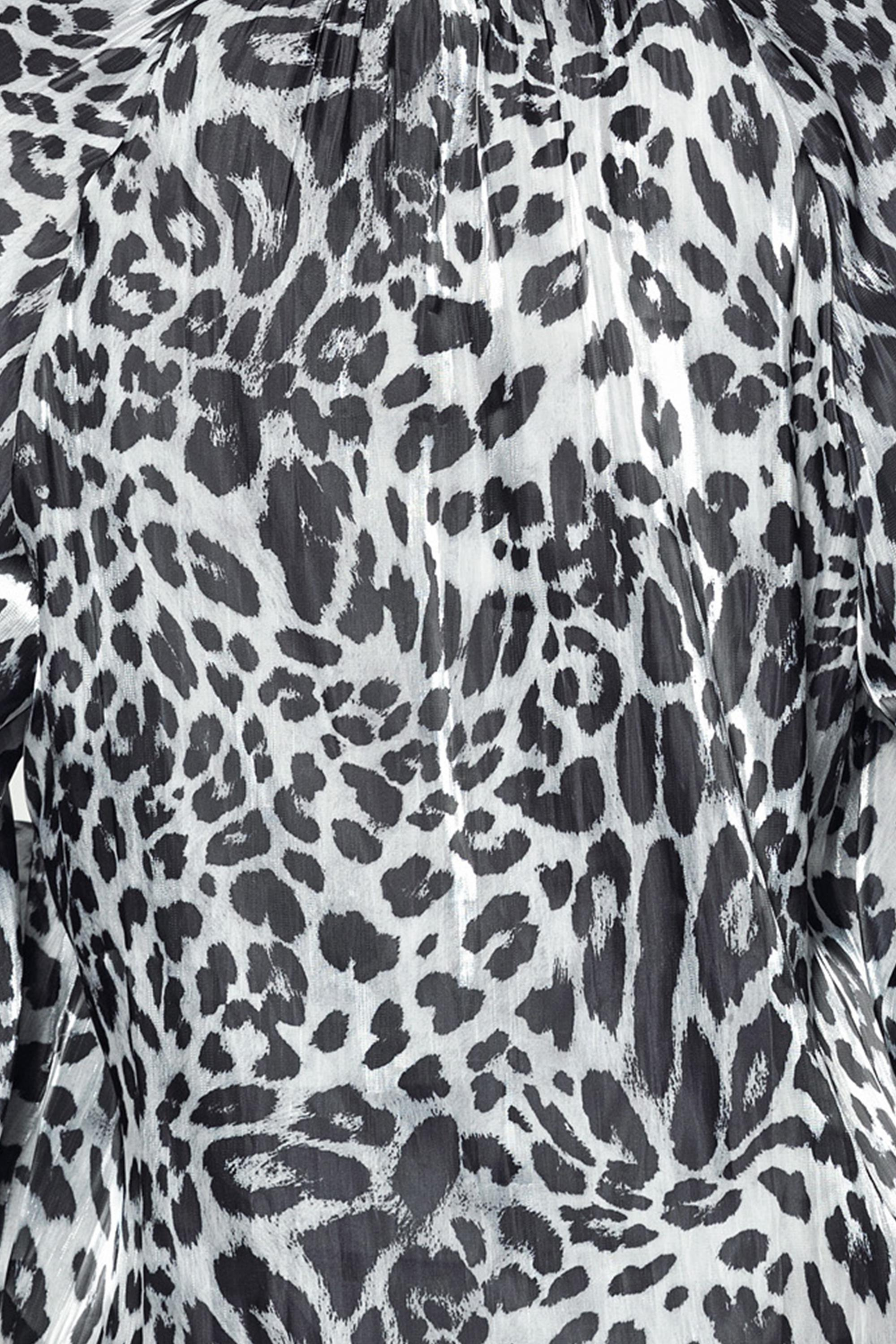 Leopar Desenli̇ V Yaka  Uzun Kollu Balon  Bluz Siyah-Beyaz