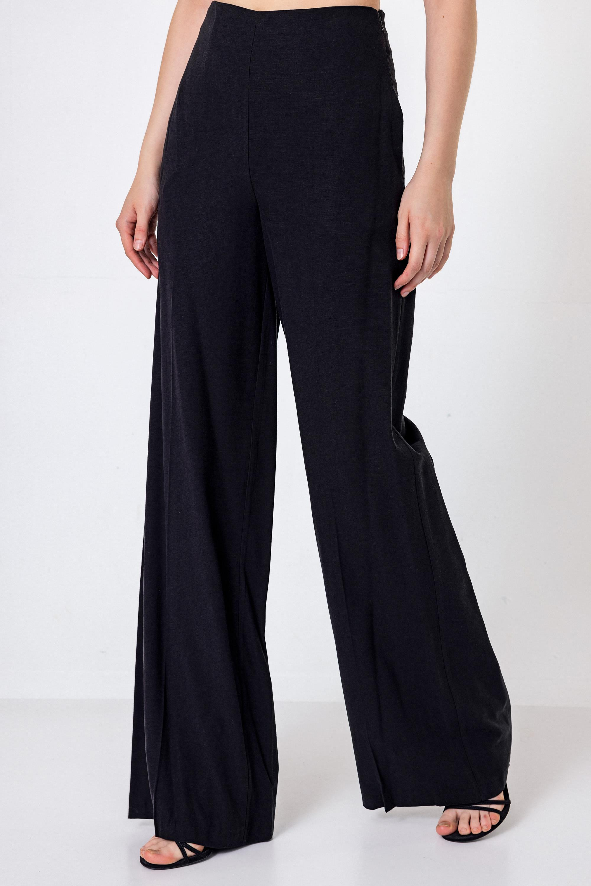 Ön Ortadan Ütü İzli Palazzo Pantolon Siyah