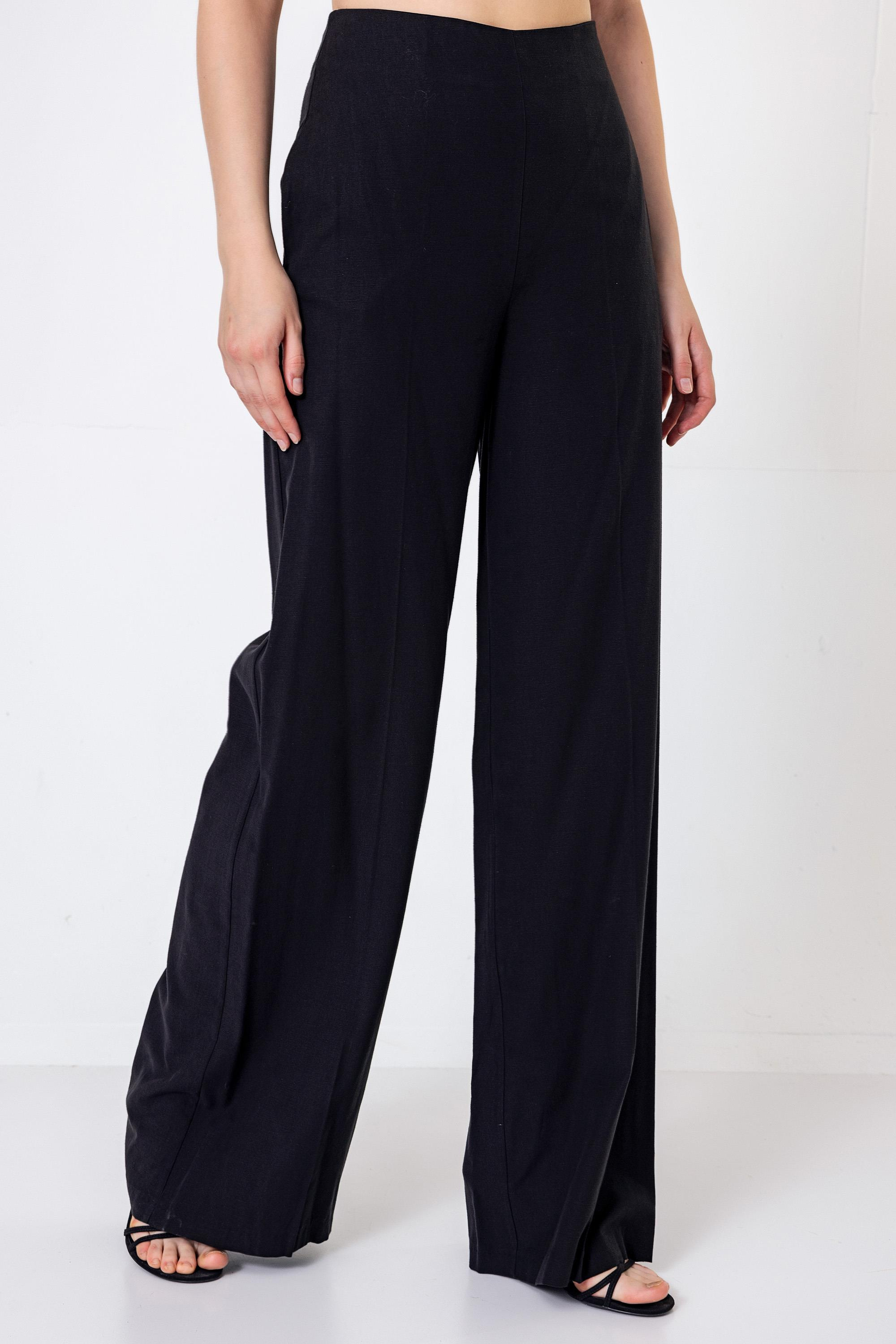 Ön Ortadan Ütü İzli Palazzo Pantolon Siyah