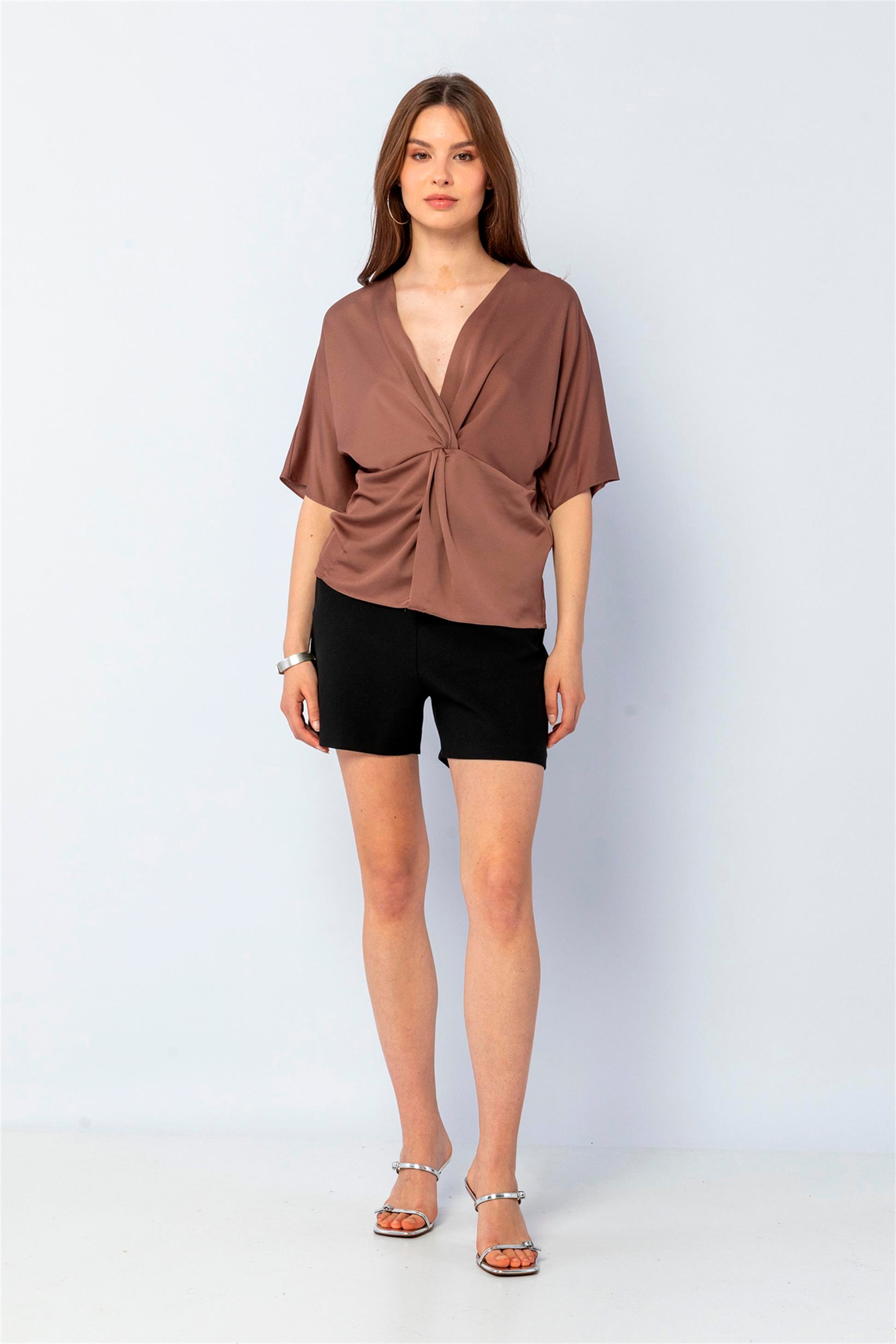 Knotted Front Casual Cut Blouse Chocolate