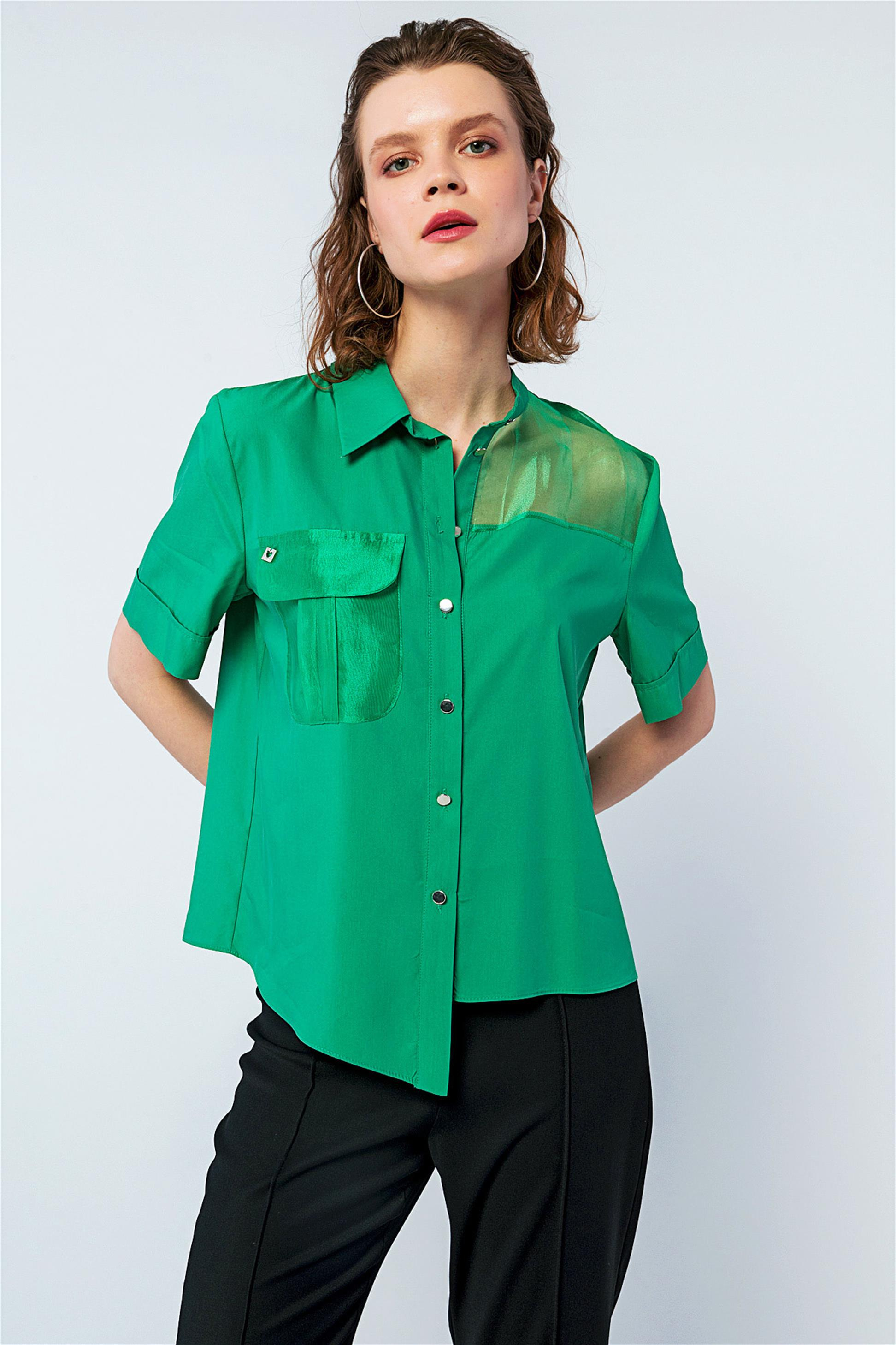 Organza Detailed Short Sleeve Casual Fit Shirt Weeding
