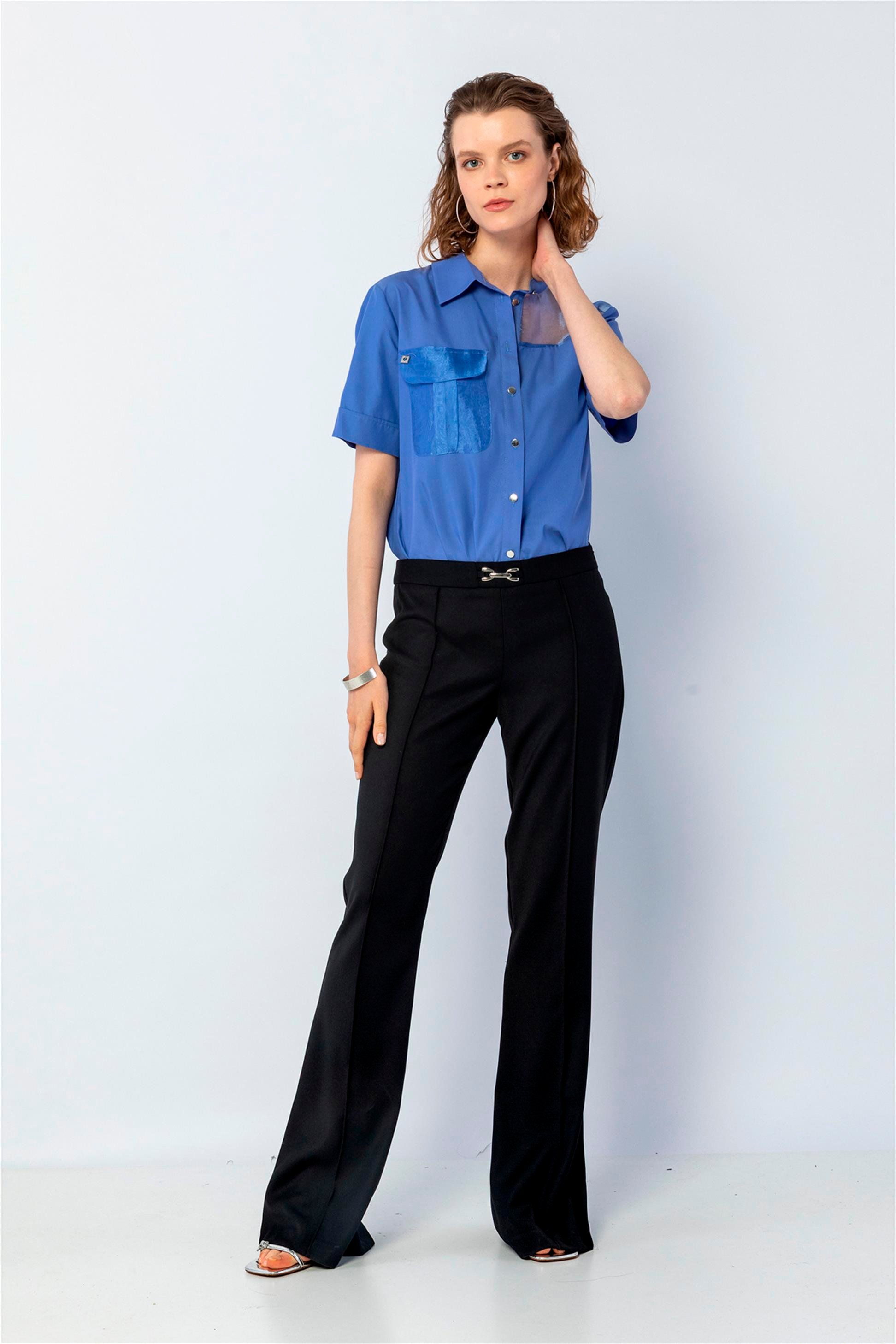 Organza Detailed Short Sleeve Casual Fit Shirt Metaverse