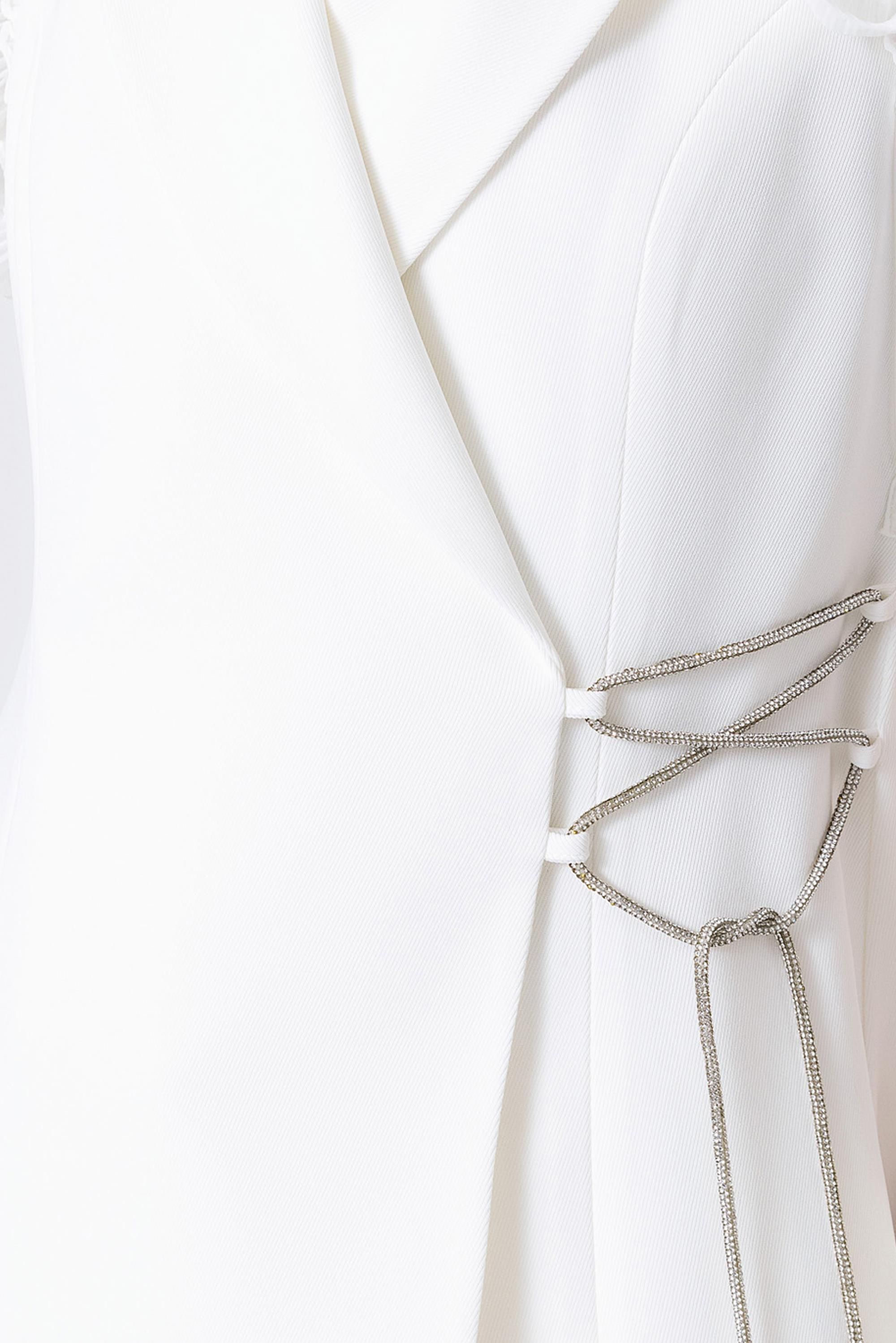 Pilise Kollu Taş İşleme Kordon Detaylı Yarım Astarlı Kruvaze Yelekli Palazzo Pantolonlu Takım Ecru