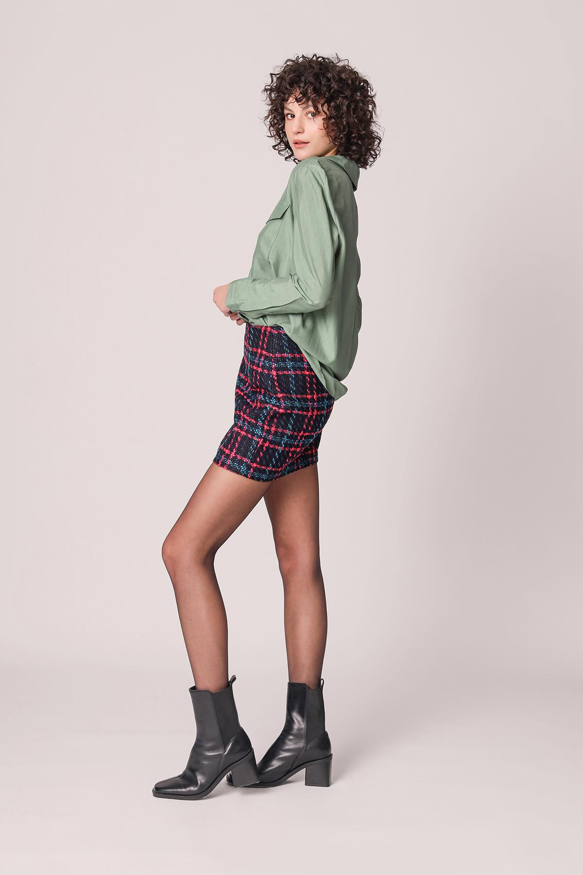 Şanel Kumaş Mini Etek Siyah