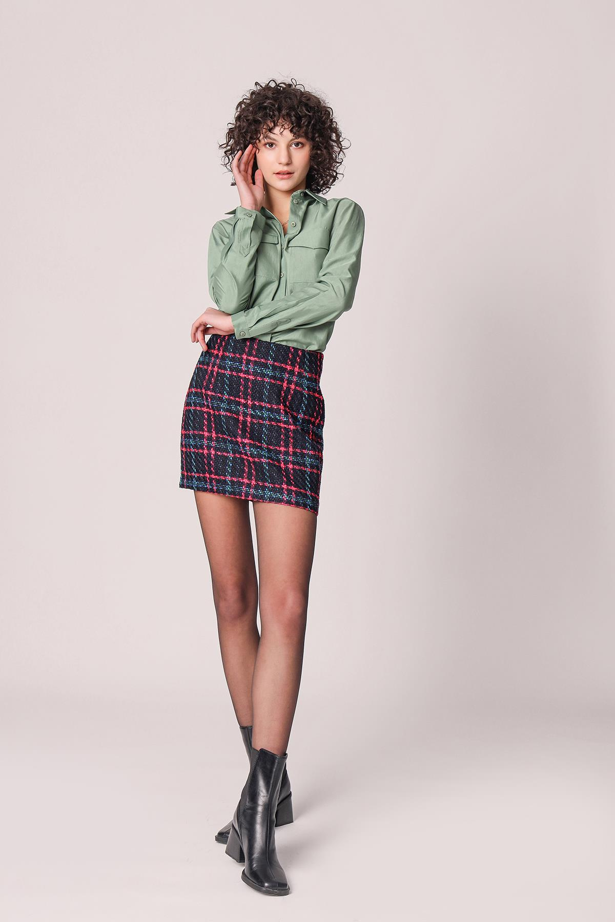 Şanel Kumaş Mini Etek Siyah