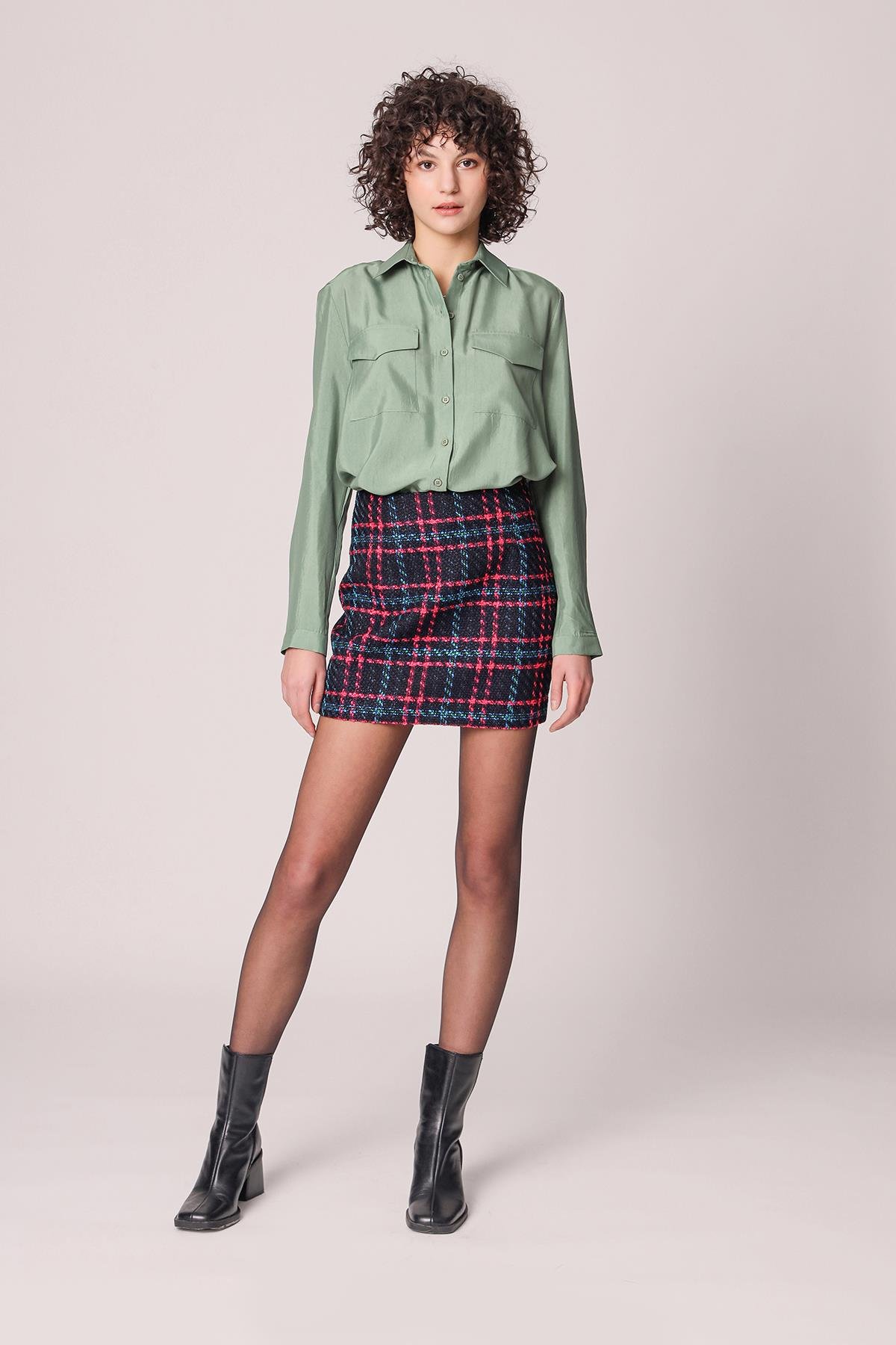 Şanel Kumaş Mini Etek Siyah