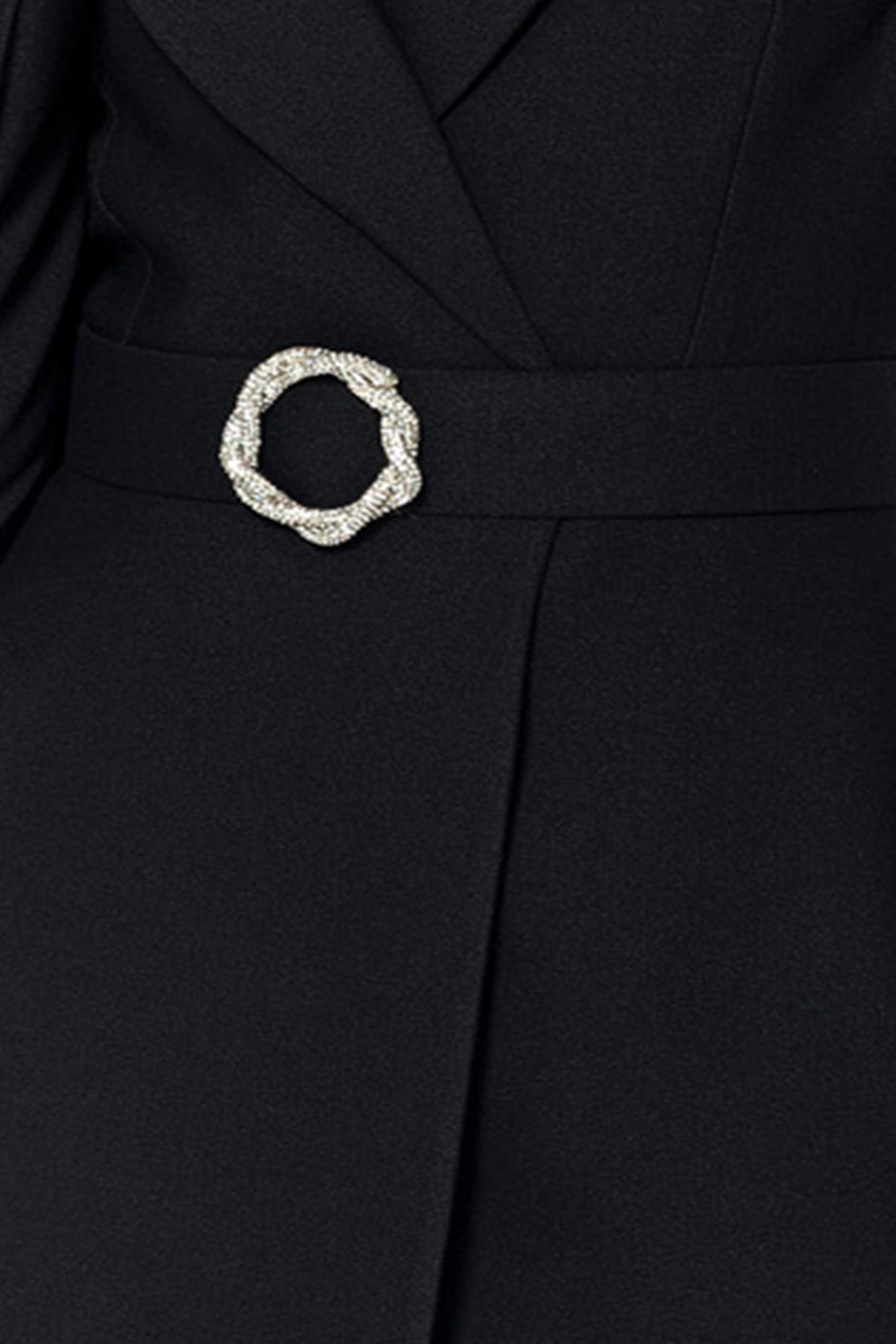 Taşlı Kemerli̇ Kruvaze Yaka Yarım Astarlı Ceket Elbi̇se Siyah