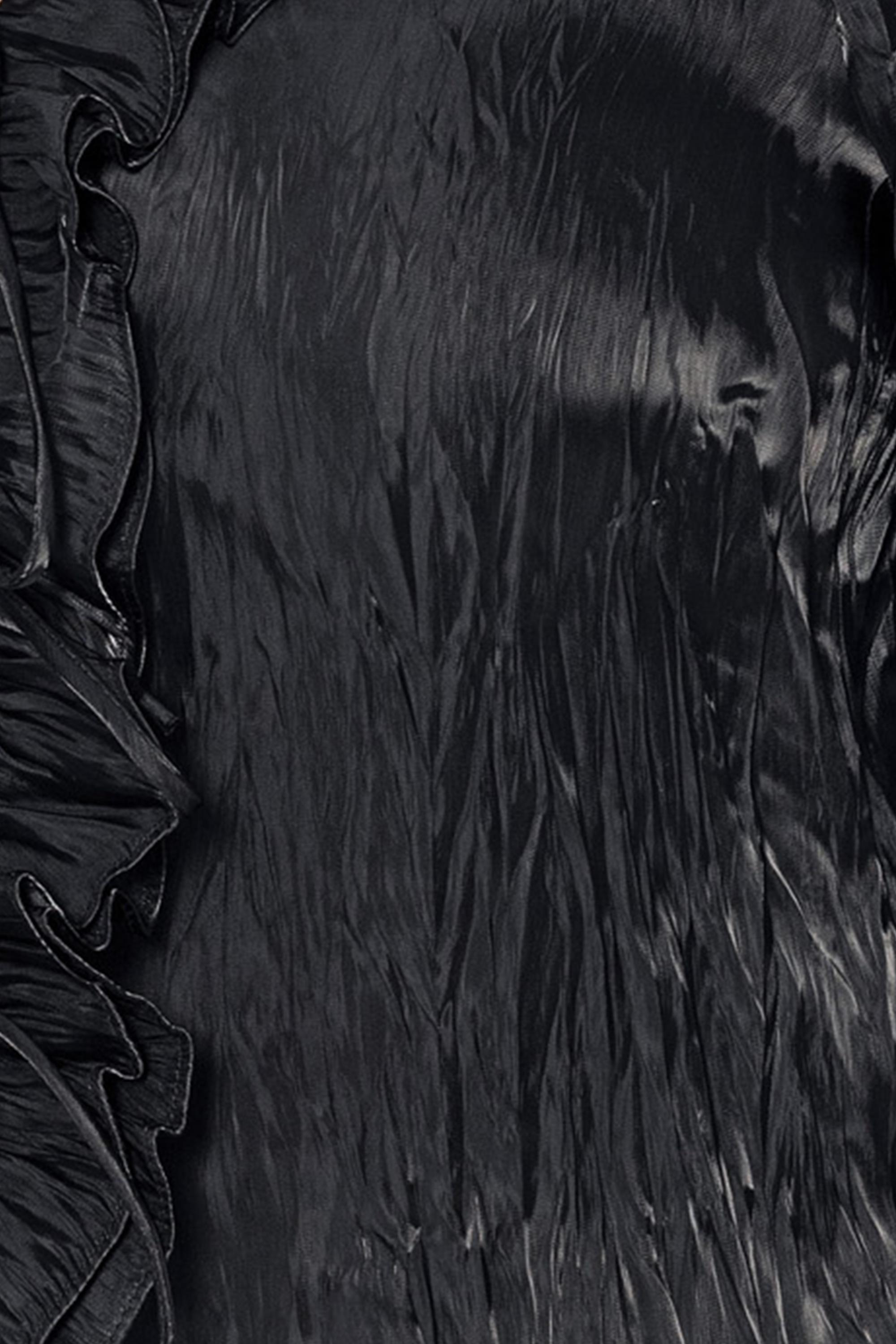 V Yaka Kraşlı Bağcıklı Uzun Kollu Bluz Siyah