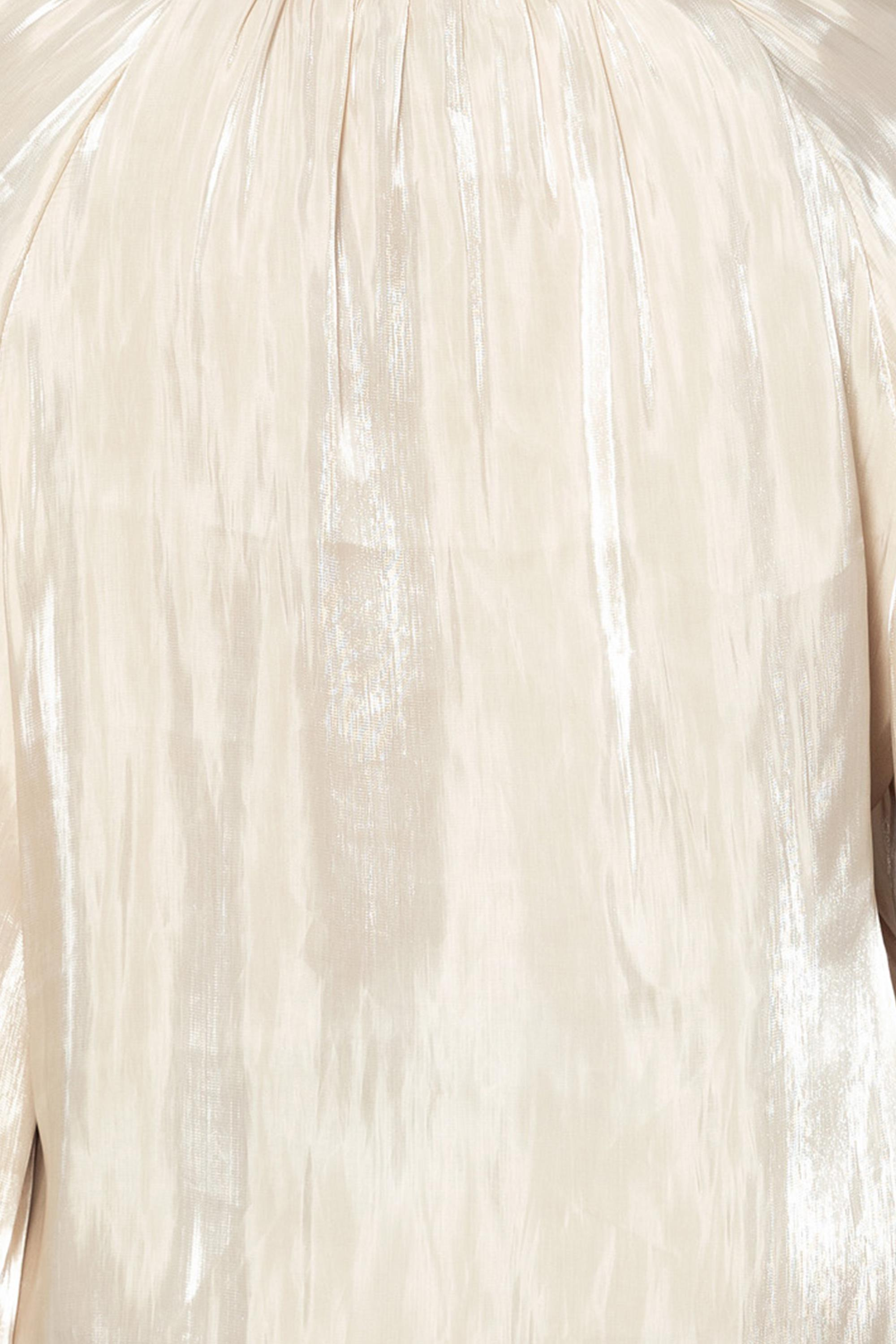 V Yaka  Uzun Kollu Balon Bluz Bej