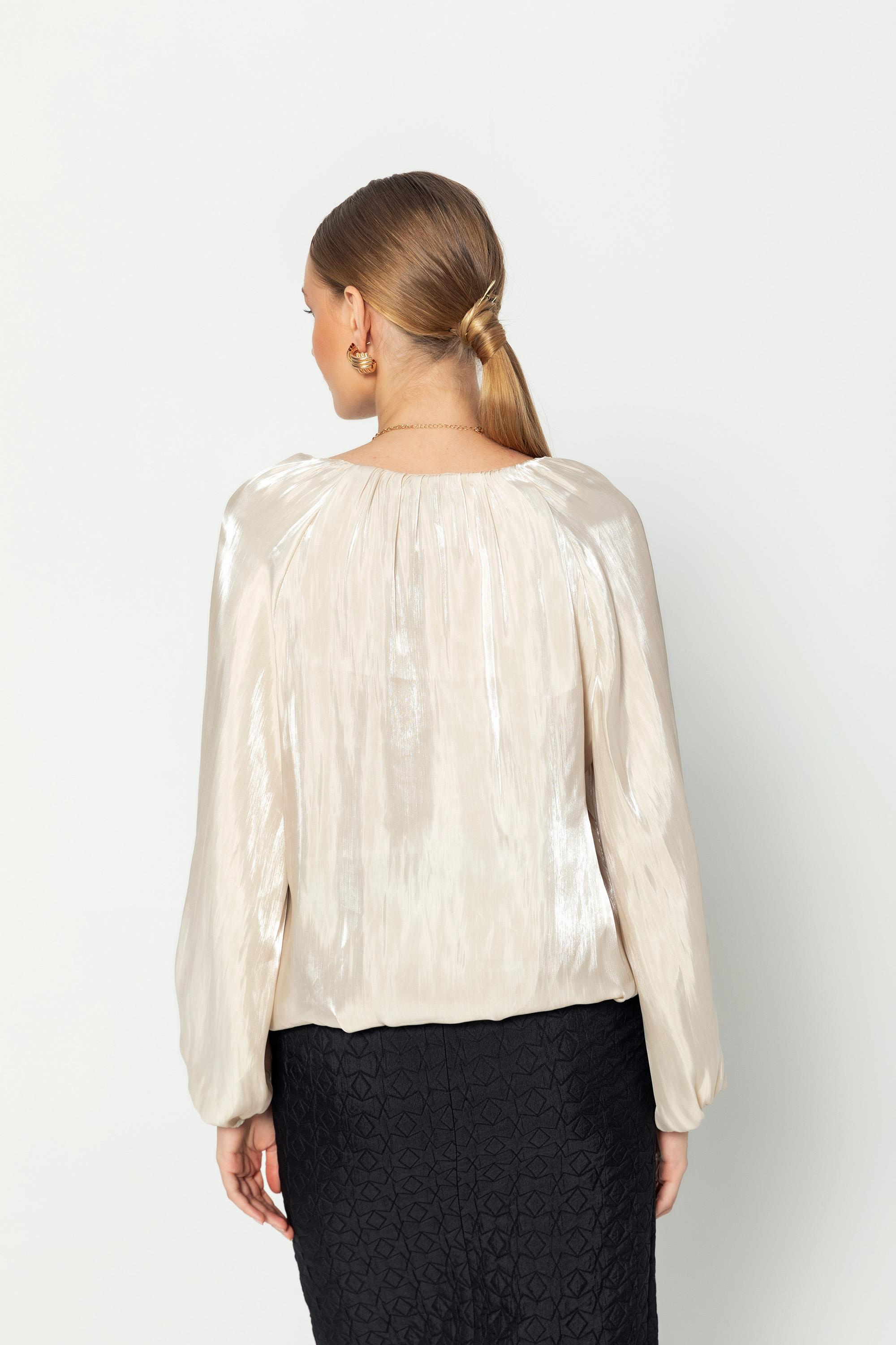 V Yaka  Uzun Kollu Balon Bluz Bej