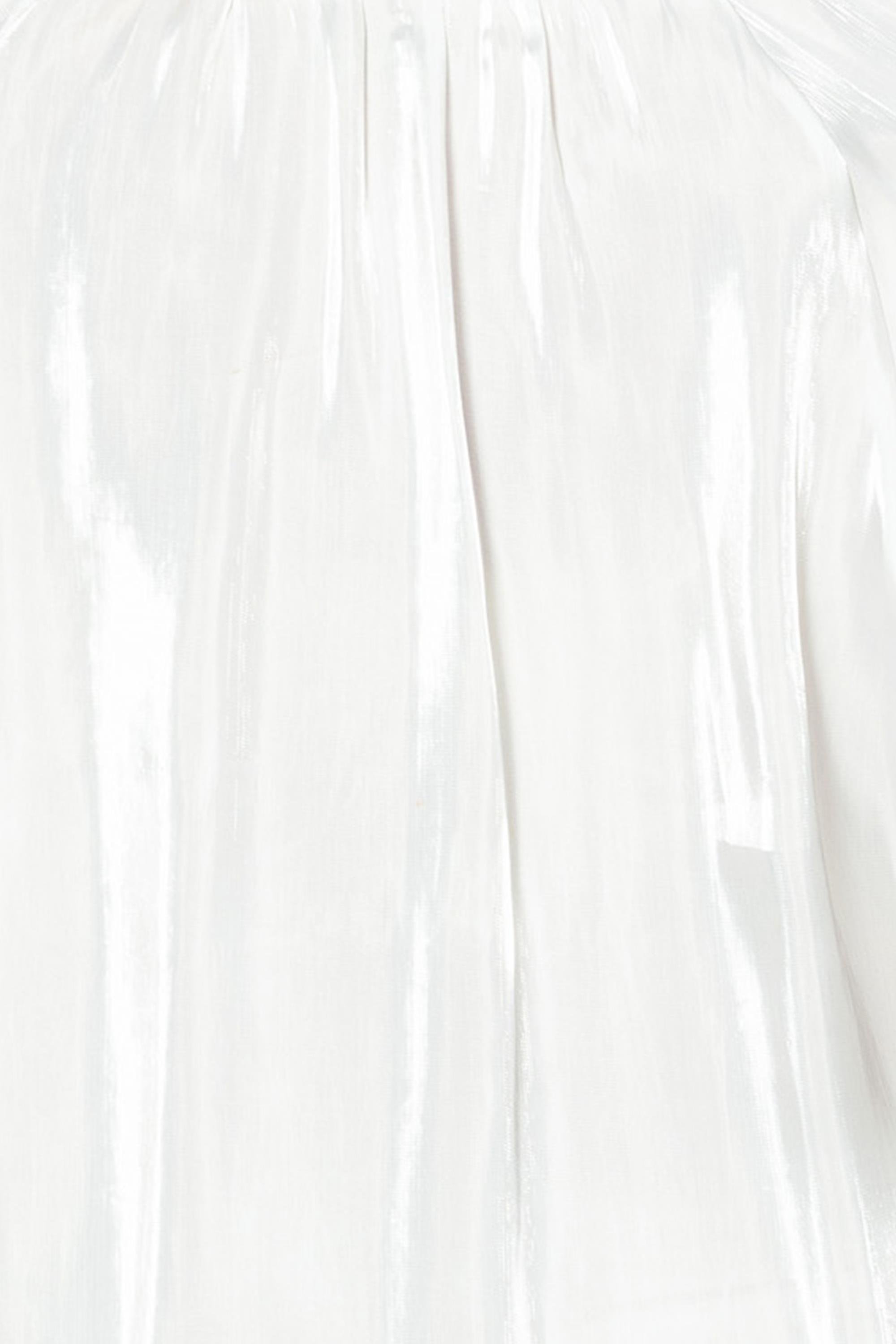 V Yaka  Uzun Kollu Balon Bluz Beyaz