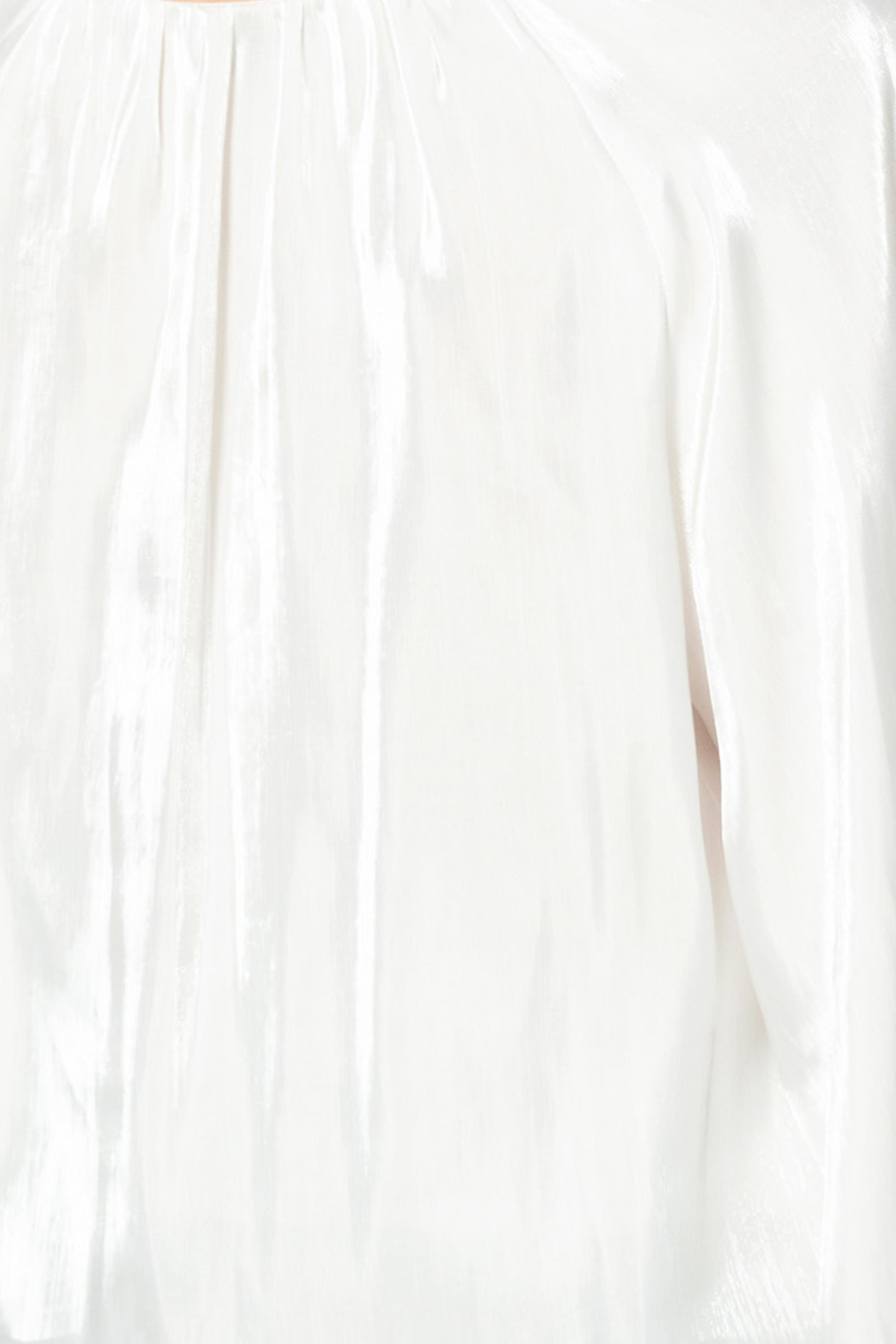 V Yaka  Uzun Kollu Balon Bluz Beyaz