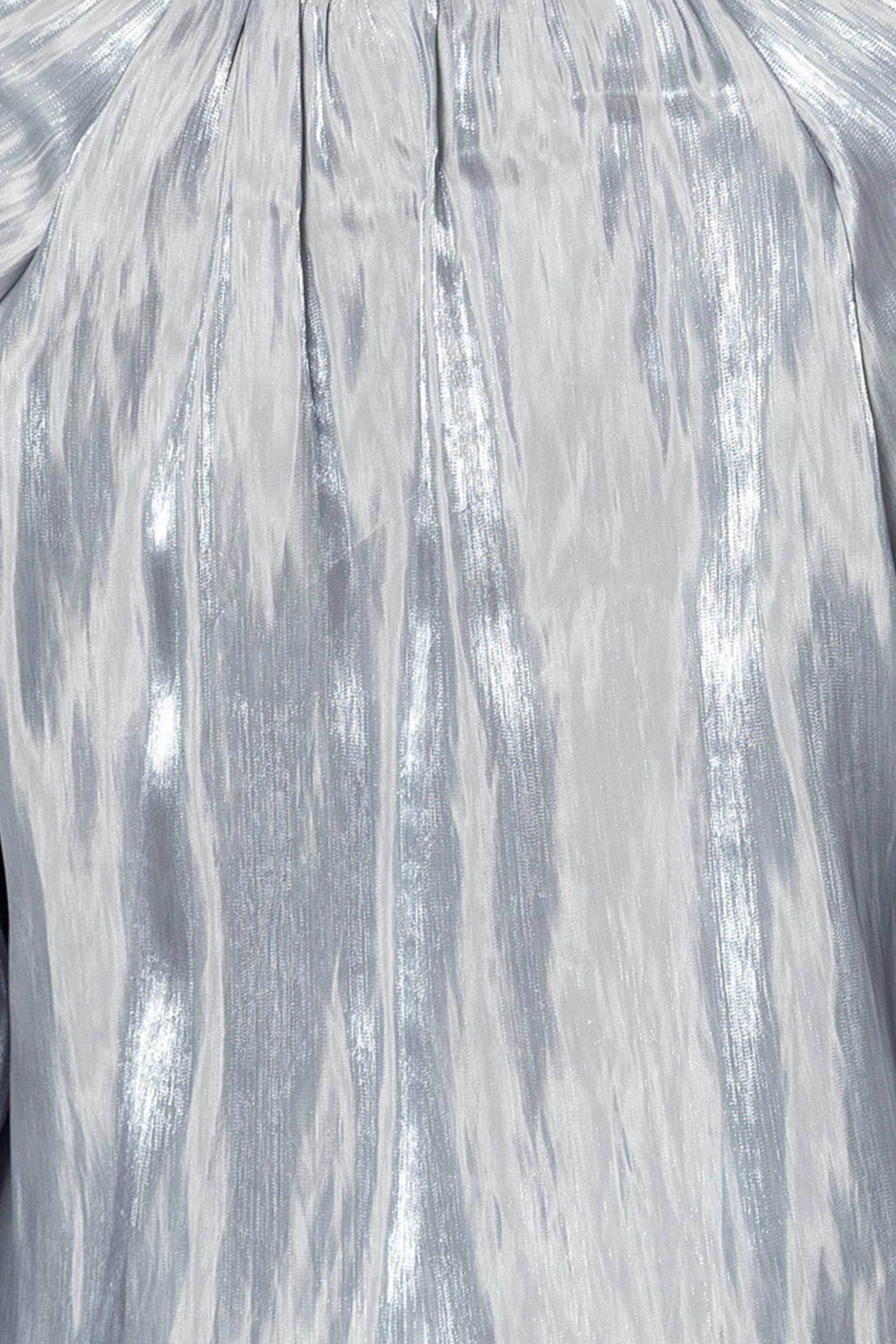 V Yaka  Uzun Kollu Balon Bluz Gri