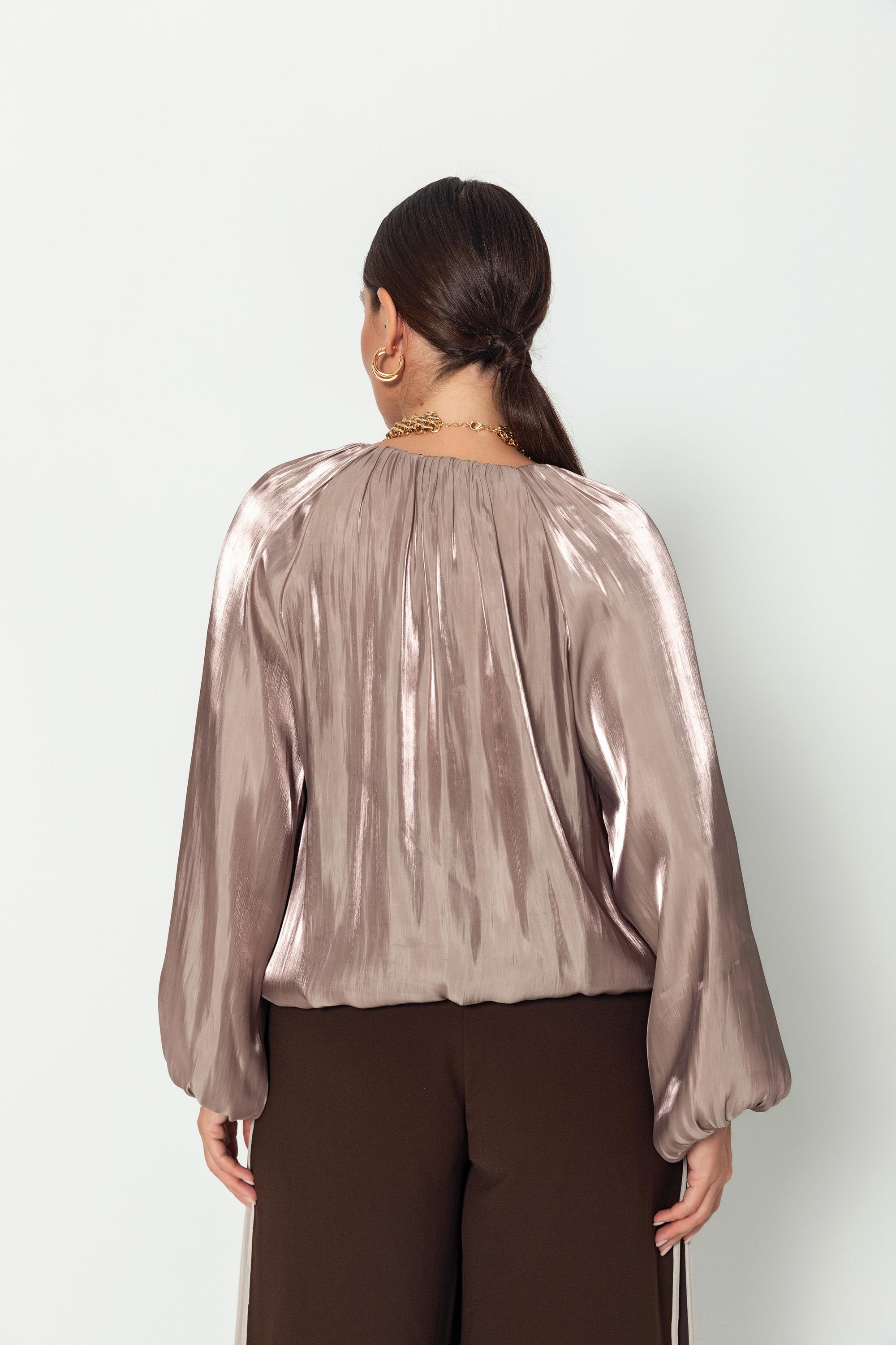 V Yaka  Uzun Kollu Balon Bluz Vizon