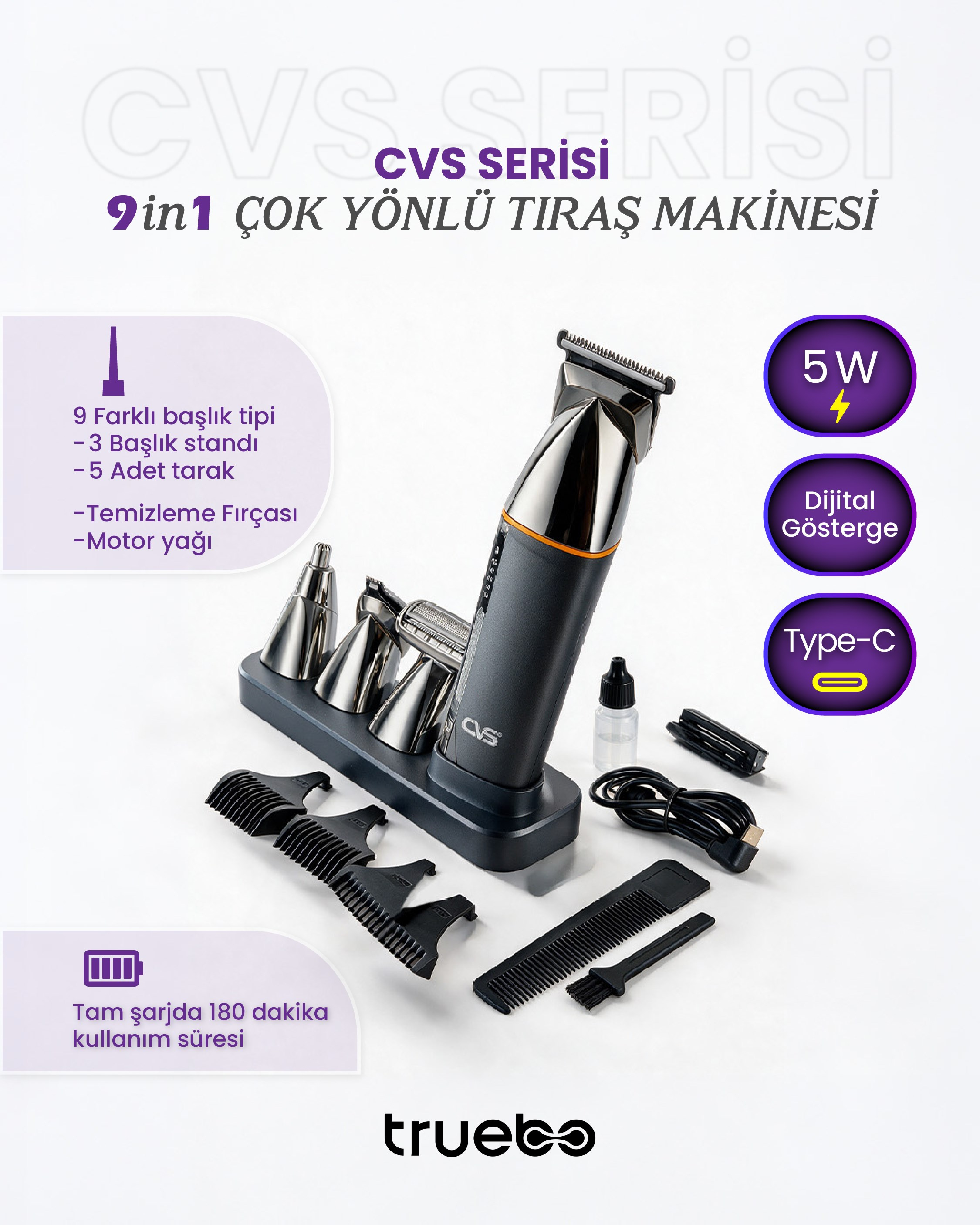 CVS - Truebo Serisi 9 In 1 Tüm Vücut Tıraş Makinesi