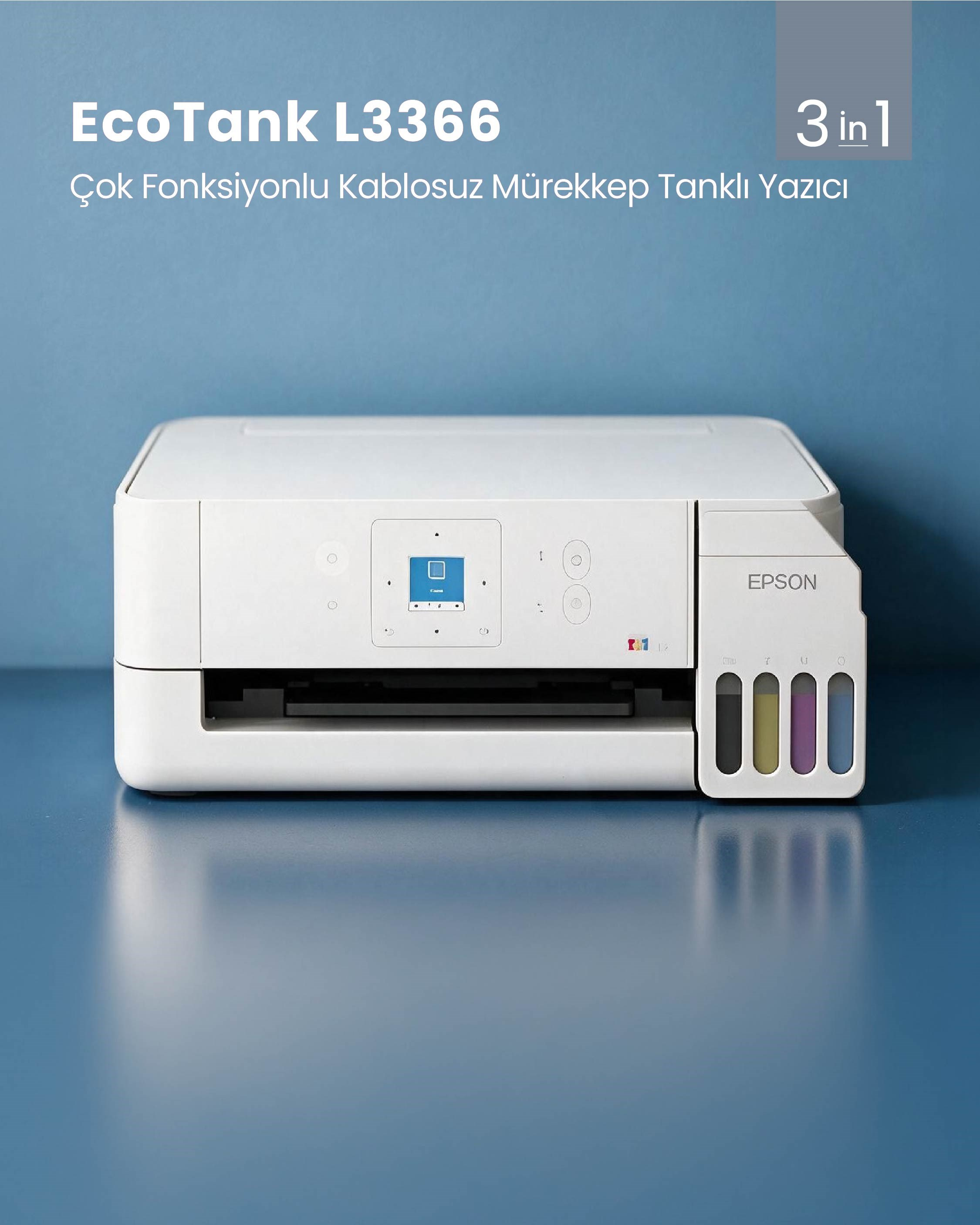 Epson ECOTANK L3366 ÇOK FONKSİYONLU KABLOSUZ MÜREKKEP TANKLI YAZICI