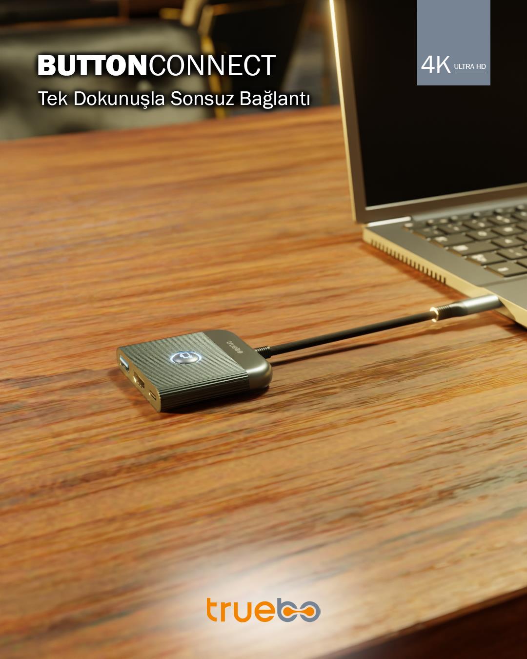 Truebo ButtonConnect 3in1 Aç/Kapa Tuşu HDMI Hub