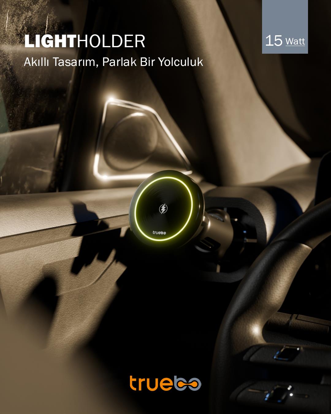 Truebo LightHolder Magsafe Şarjlı RGB Araç Telefon Tutucu