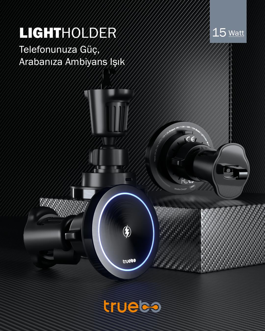 Truebo LightHolder Magsafe Şarjlı RGB Araç Telefon Tutucu